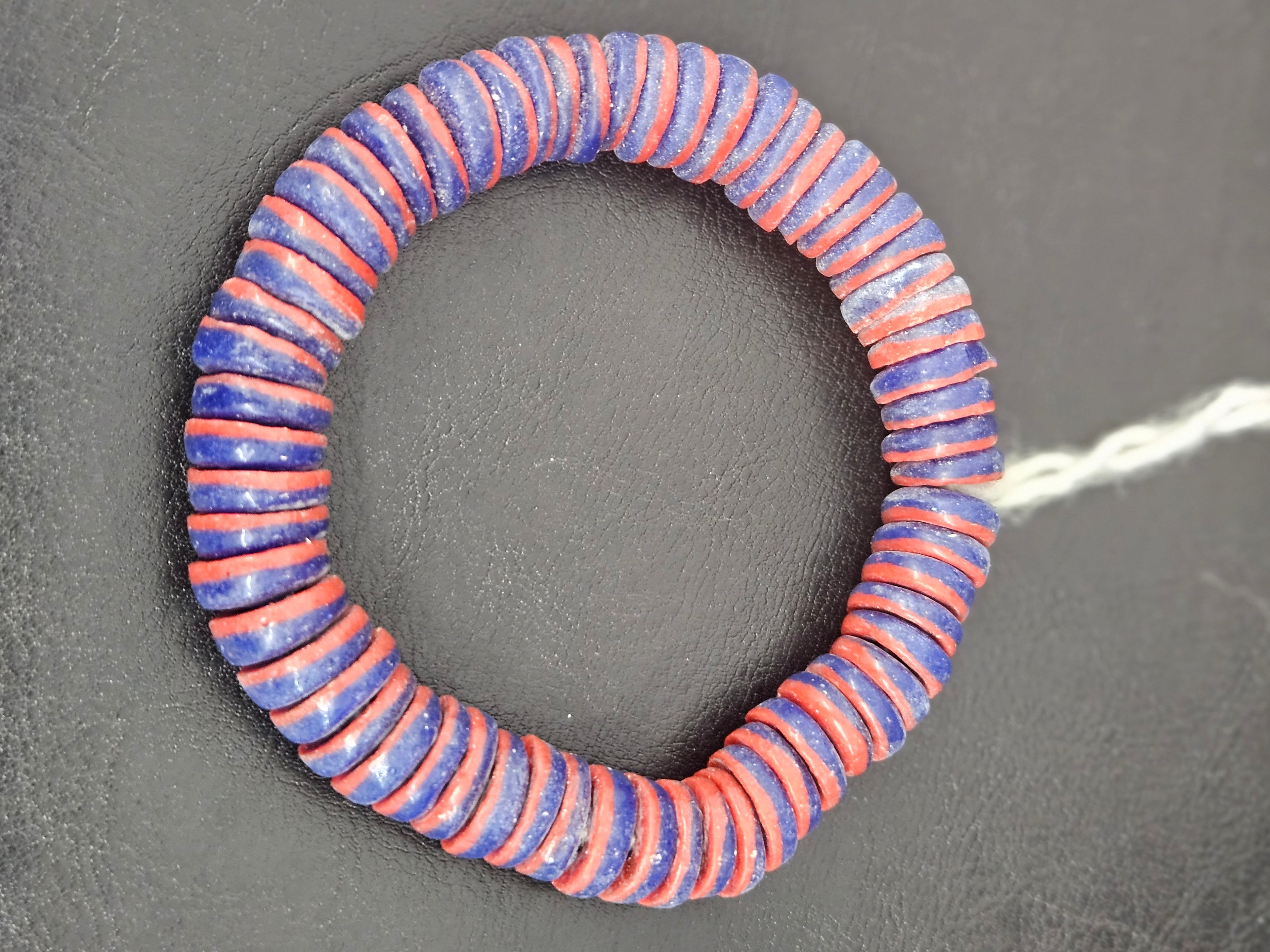 Cobalt Blue & Coral Red Krobo Glass Spacer Beads | Handmade Recycled Glass Beads from Ghana