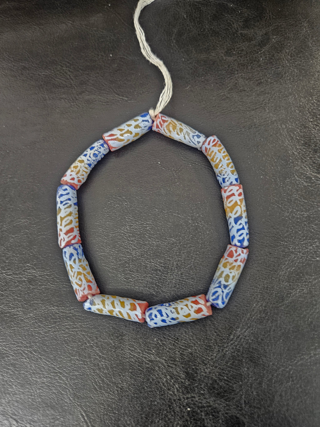 Ivory Multicolor Krobo Painted Glass Long Tube Beads | Handmade African Recycled Glass from Ghana