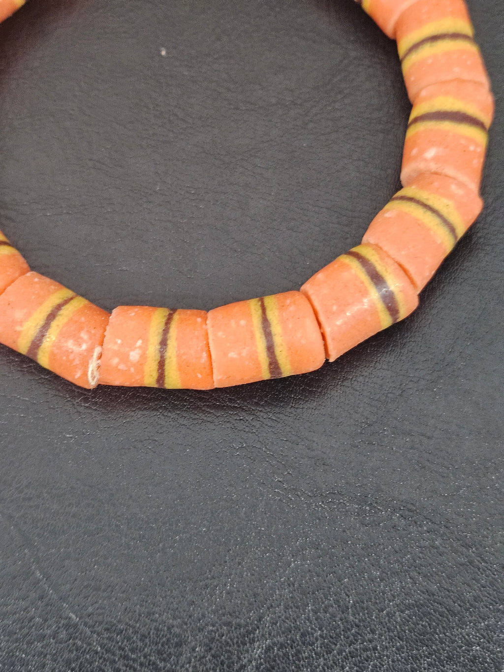 Orange Striped Krobo Kente Glass Beads | Handcrafted Powdered Glass Beads from Ghana | Approx. 17 Beads