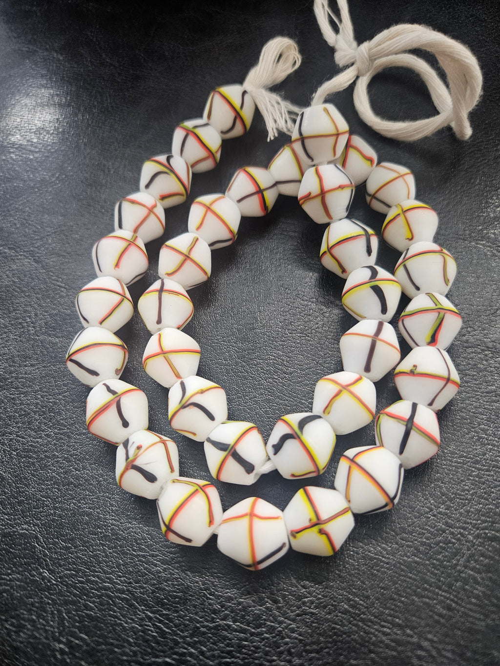 Designer White Multicolor Trade Beads – Graphic Stripe Pattern
African Trade Beads –