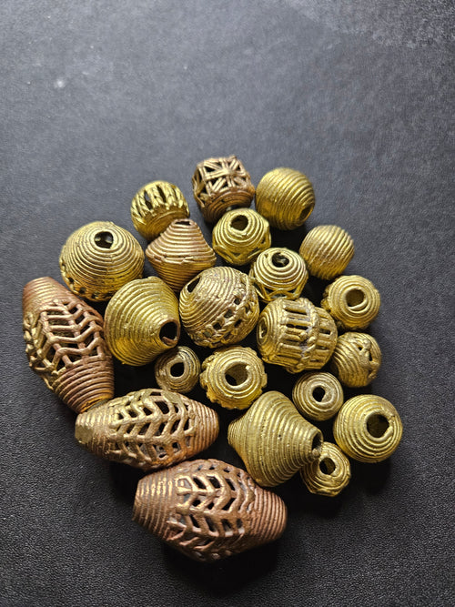 African Ashanti Brass Beads Set – 20 Handcrafted Ghanaian Artisan Beads