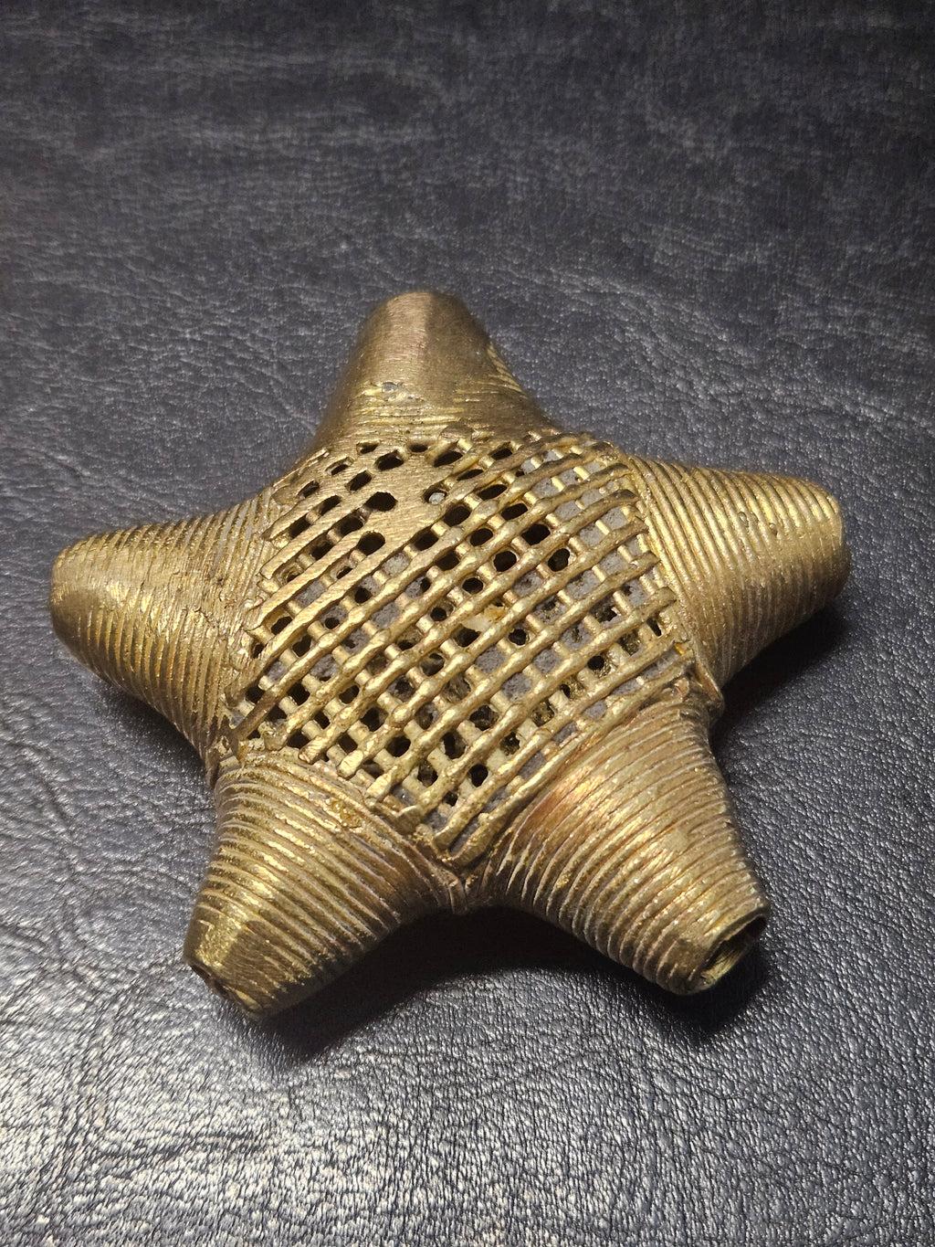 Oversized African Brass Star Bead – Ashanti Openwork Focal Bead