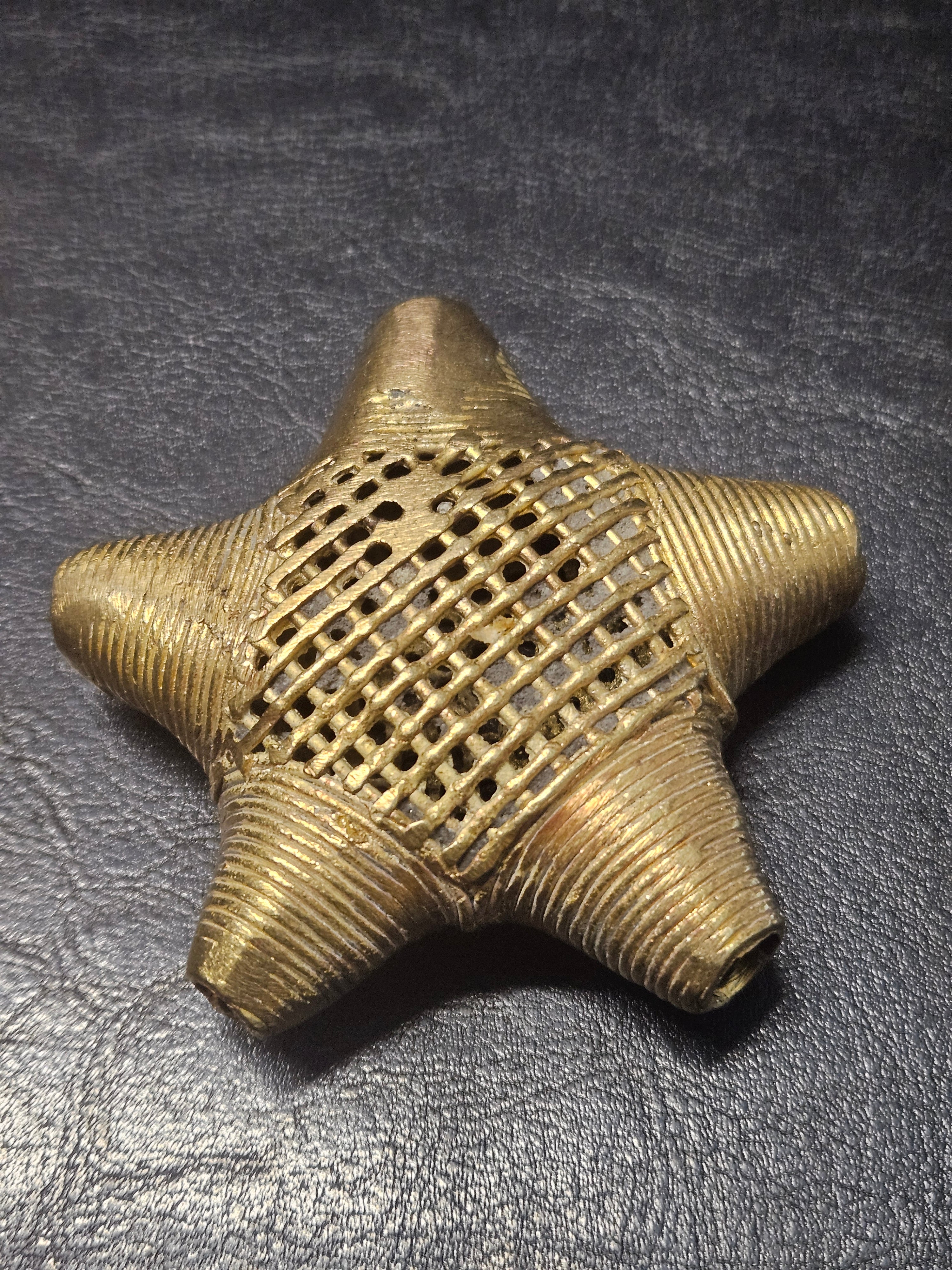 Oversized African Brass Star Bead – Ashanti Openwork Focal Bead