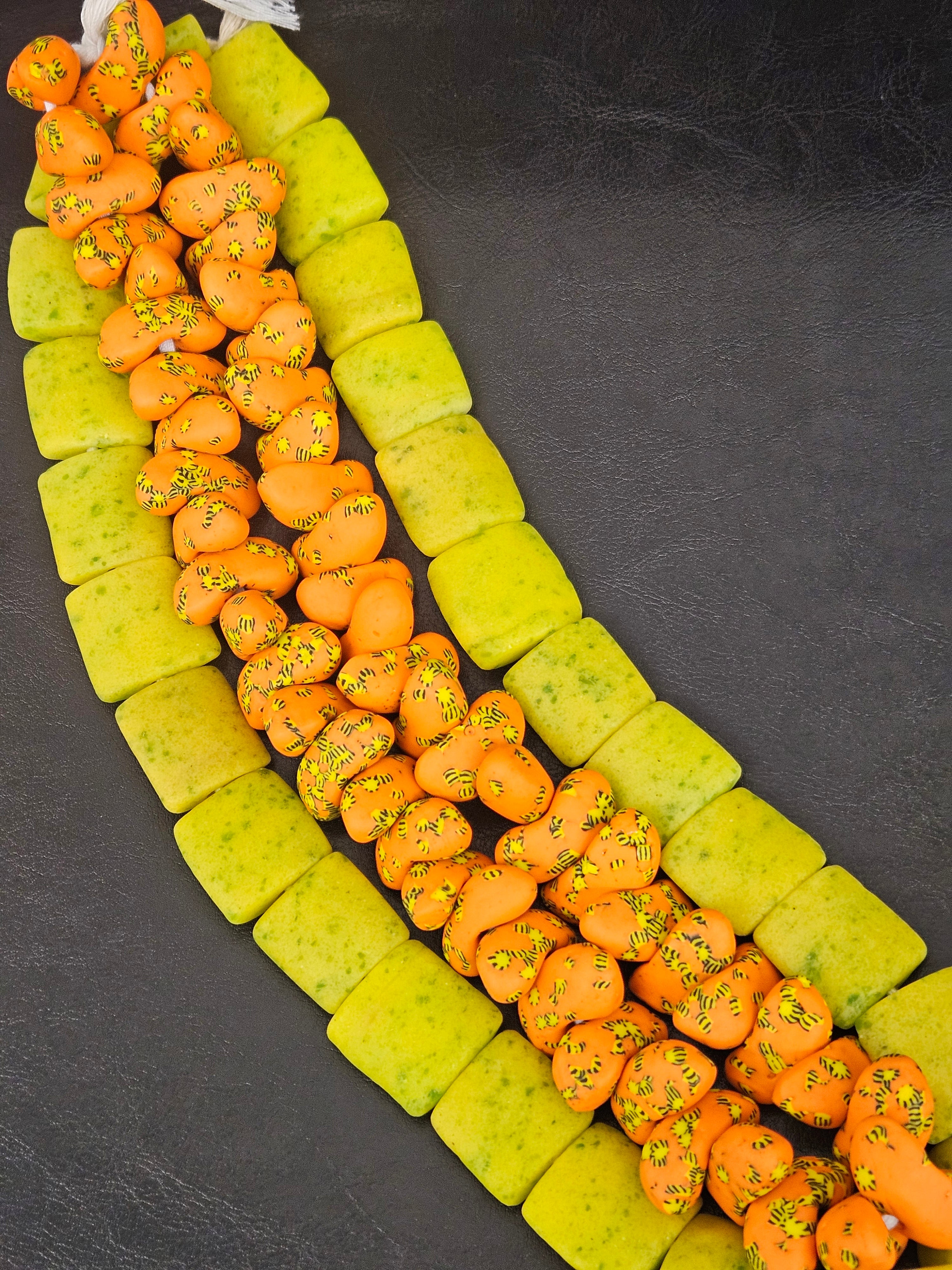 African Krobo Glass Bead Bundles | Canoe & Pillow Square Beads