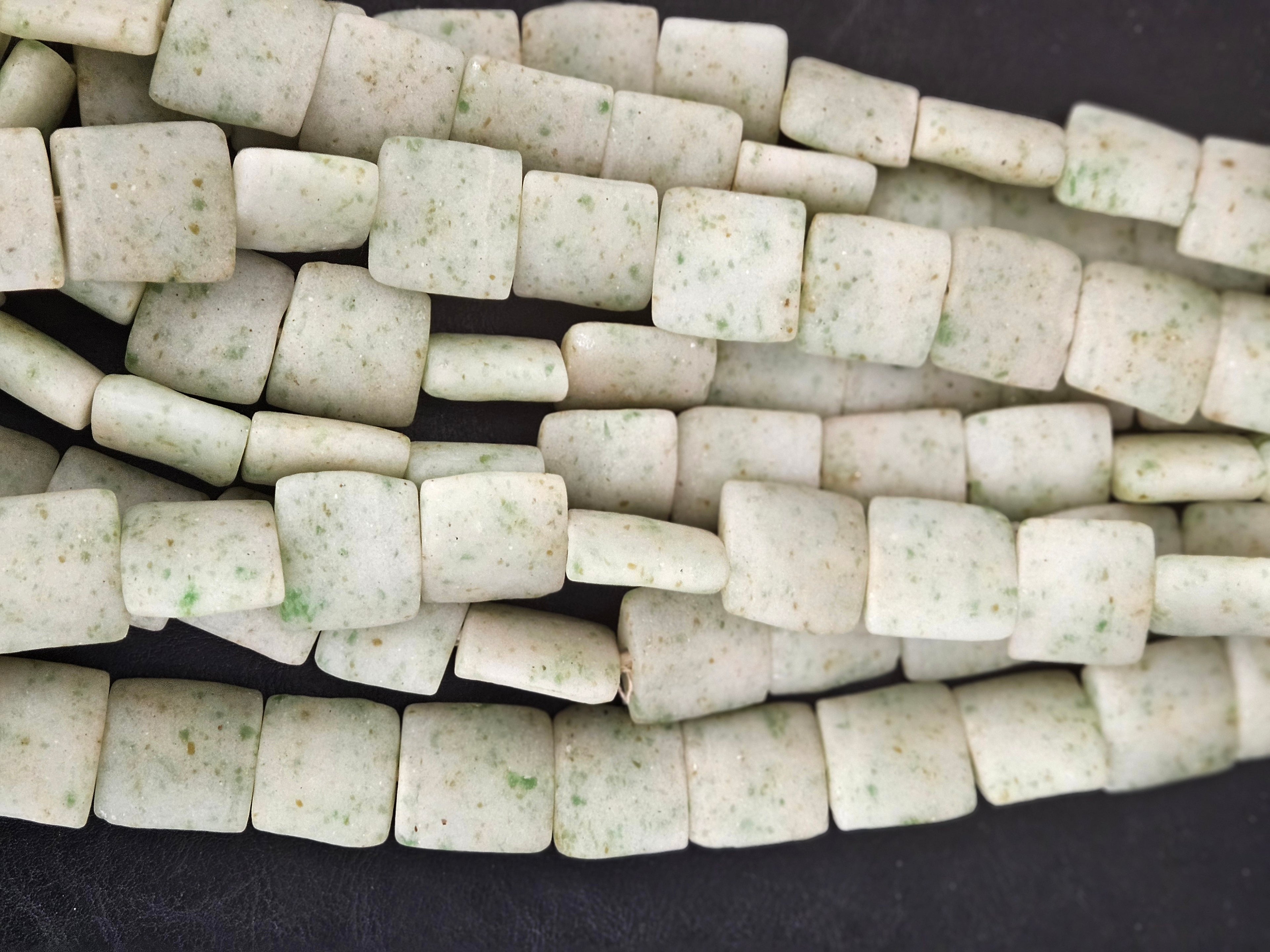 Aadampo Large Moss Green Krobo Powdered Glass Beads | Authentic Handmade Recycled Glass Beads | 25 × 25 × 11–12mm (Copy)