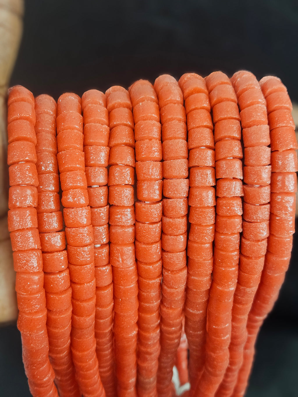 Burnt Terracotta Small Cube Tube Krobo Powdered Glass Beads | Ghana Recycled Glass | 77–78 Beads