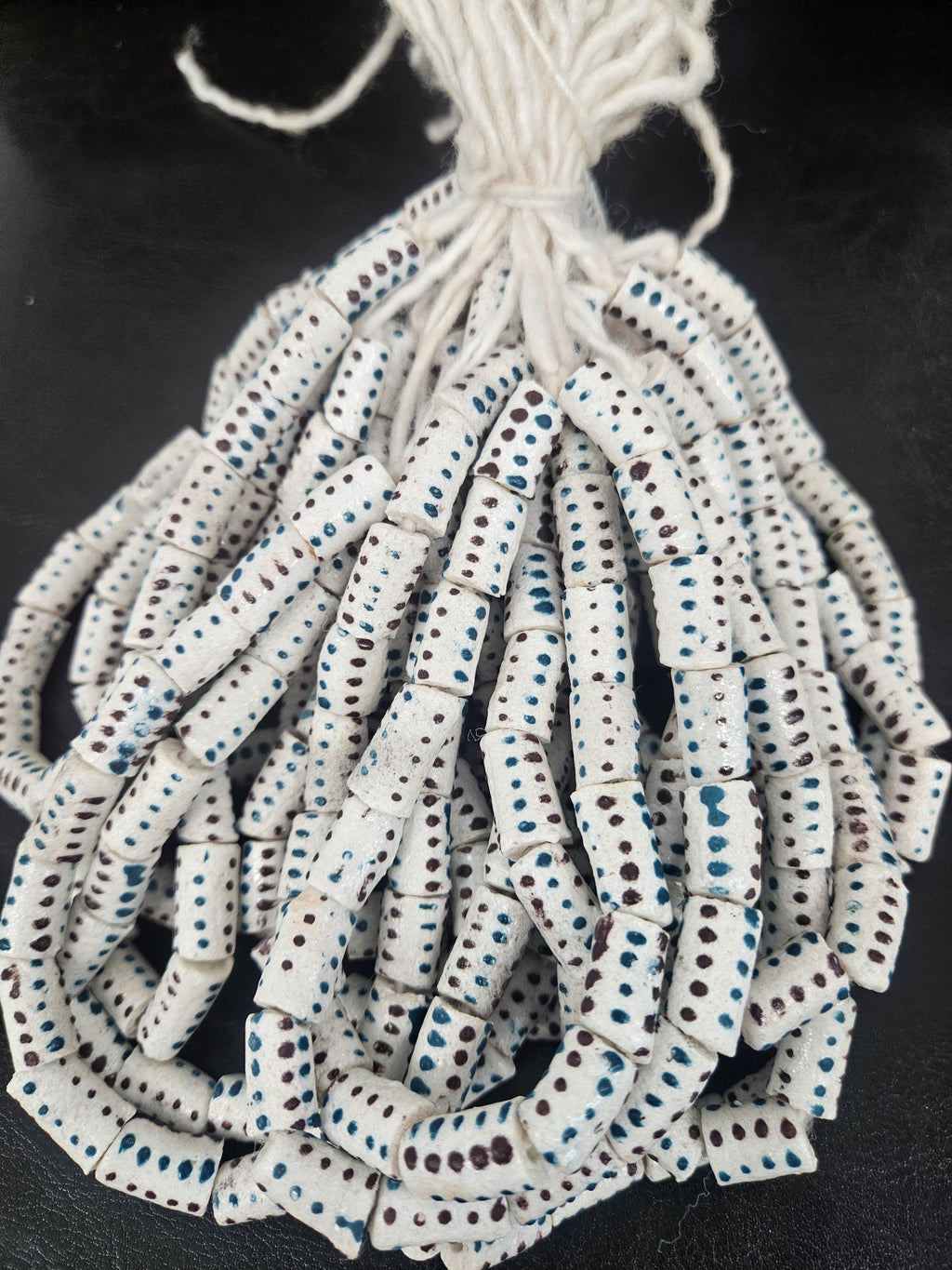 Authentic African Painted Glass Short Tube Beads from Ghana | Ivory Krobo Recycled Glass Jewelry Beads