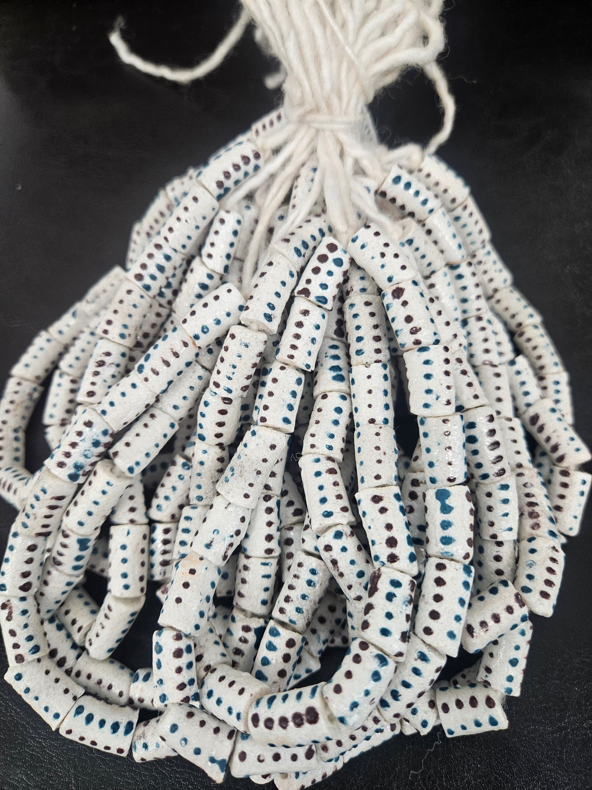 Authentic African Painted Glass Short Tube Beads from Ghana | Ivory Krobo Recycled Glass Jewelry Beads
