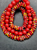Red African Glass Bead Bundle: Hand-Painted Krobo Rondelle & Round Pocket Glass Beads from Ghana
