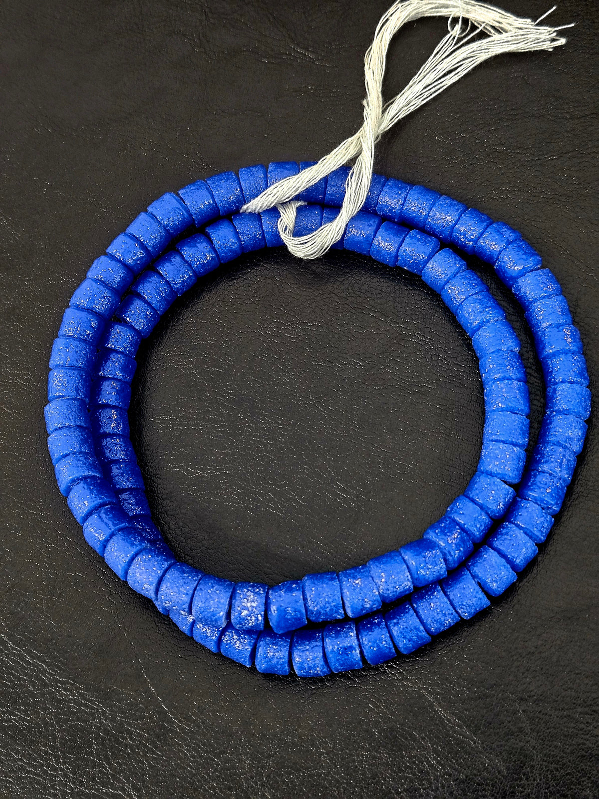 Electric Cobalt Small Cube Tube Krobo Powdered Glass Beads | Ghana Recycled Glass | 77–78 Beads