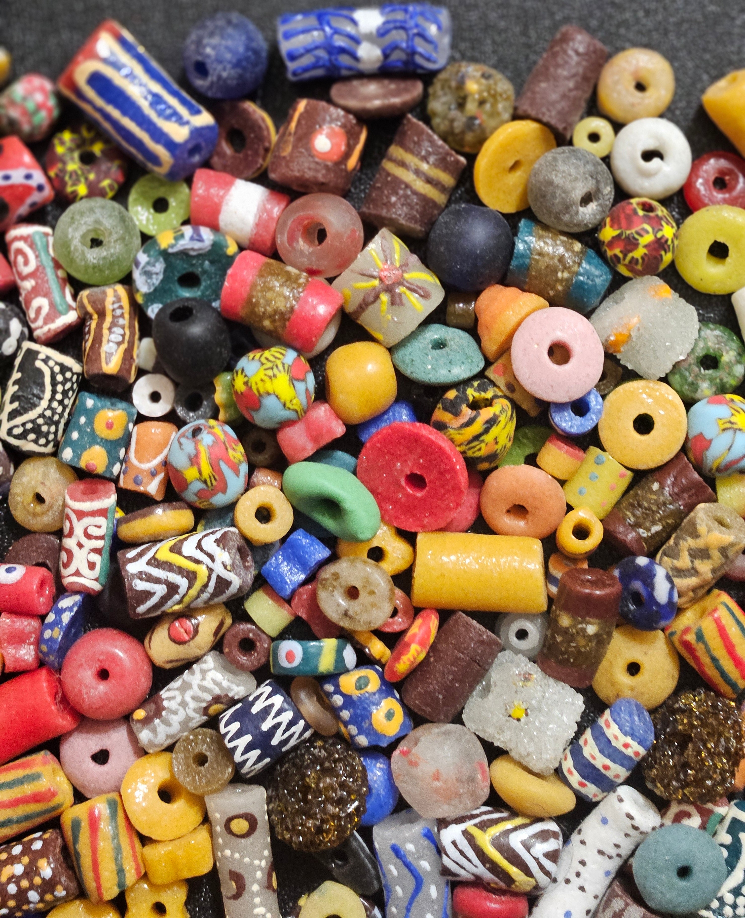 African Krobo Recycled Glass Beads – 1 Cup Bead Mix (160+ Handmade Ghana Beads for Jewelry Design, 1lb)