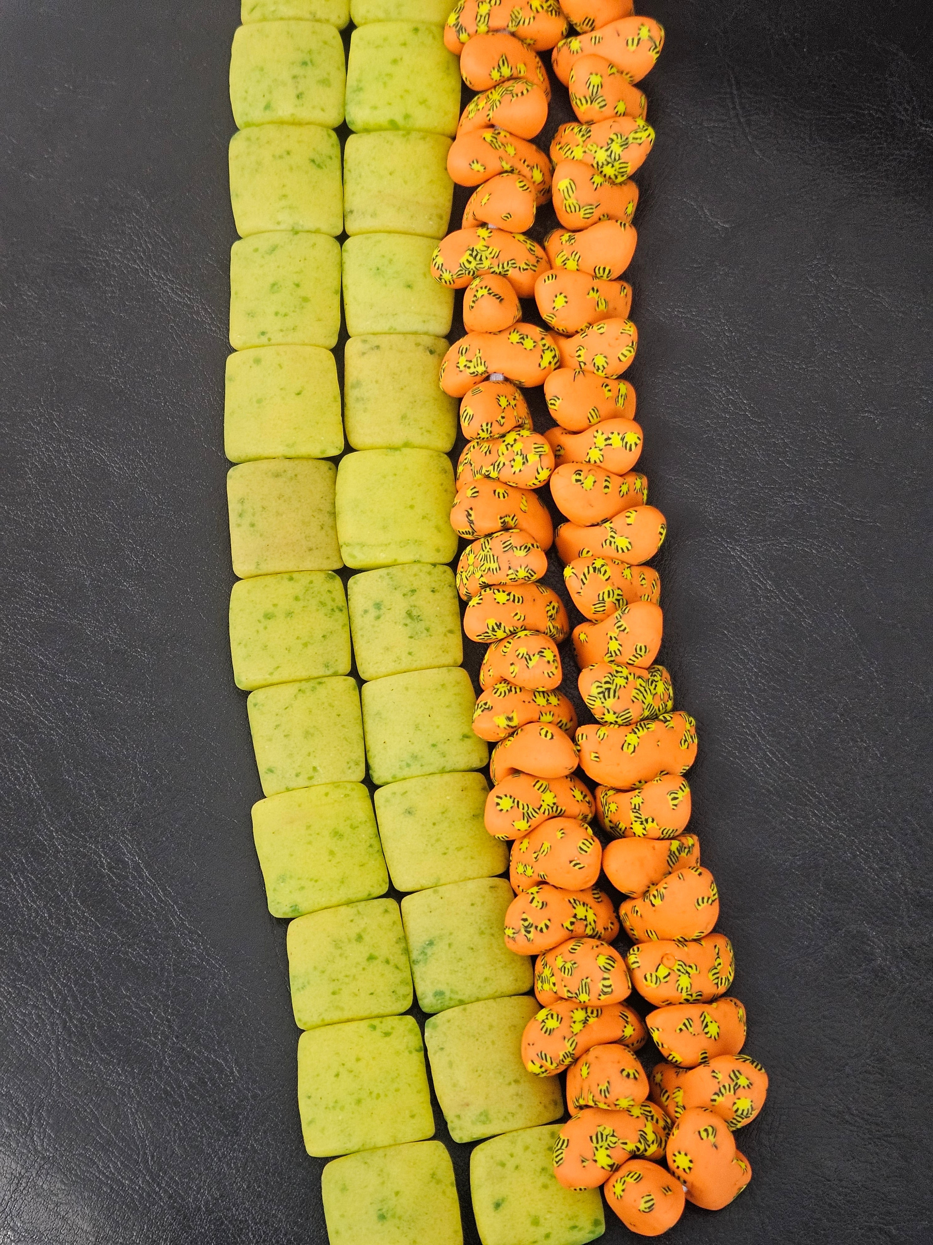 African Krobo Glass Bead Bundles | Canoe & Pillow Square Beads