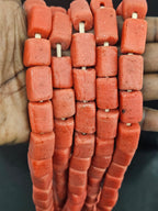 Coral Terracotta Cube Tube Krobo Powdered Glass Beads | Handmade Recycled Glass Beads from Ghana | 30–32 Beads per Strand