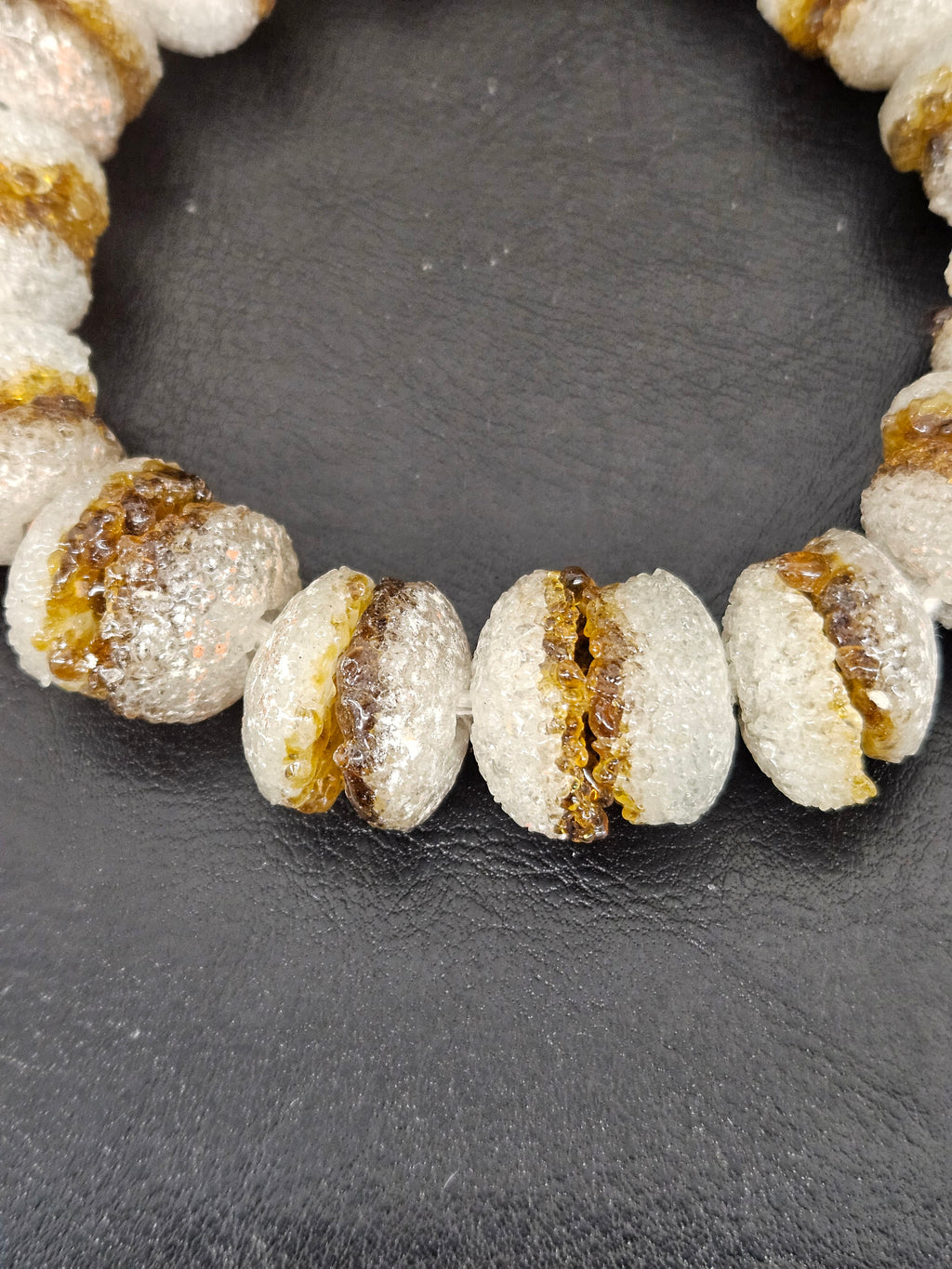 Amber & White Krobo Sugar Glass Rondelle Beads | Handcrafted Recycled Glass Beads from Ghana | Approx. 30 Beads Per Strand