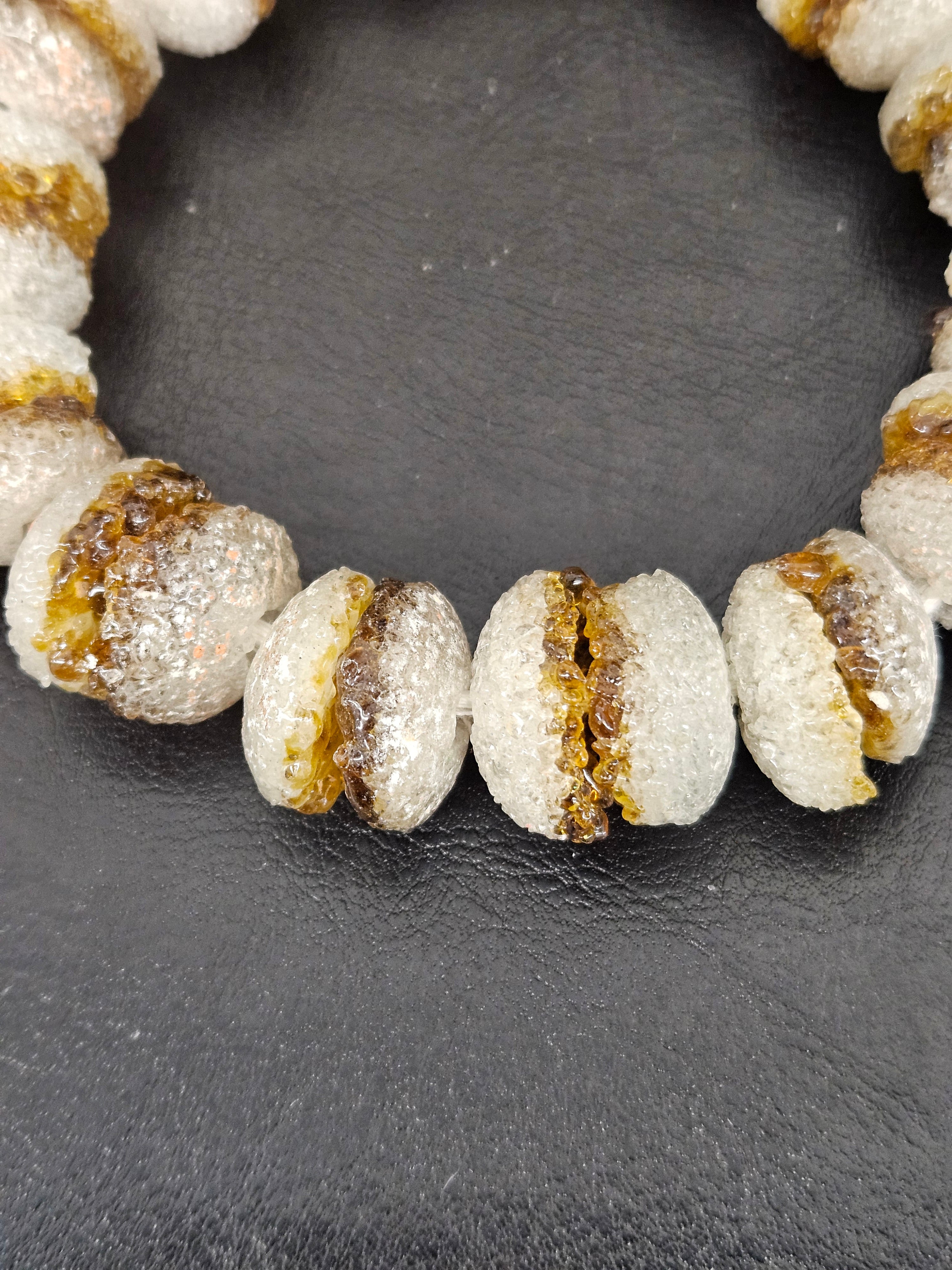 Amber & White Krobo Sugar Glass Rondelle Beads | Handcrafted Recycled Glass Beads from Ghana | Approx. 30 Beads Per Strand