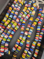 African Saucer Glass Beads Mix – Multicolor Recycled Glass Beads | Handcrafted Ghanaian Glass Bead Strand