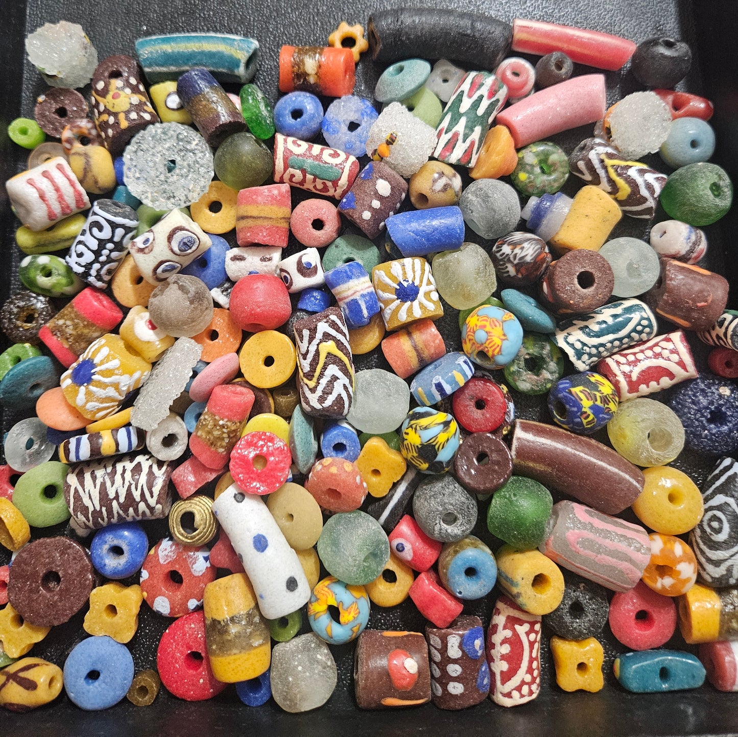 African Krobo Recycled Glass Beads – 1 Cup Assortment (160+ Handmade Ghanaian Beads for Jewelry & Crafts, 1lb