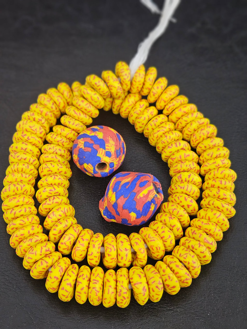 Yellow African Beads Bundle – Krobo Glass Rondelles + Bicone Focals