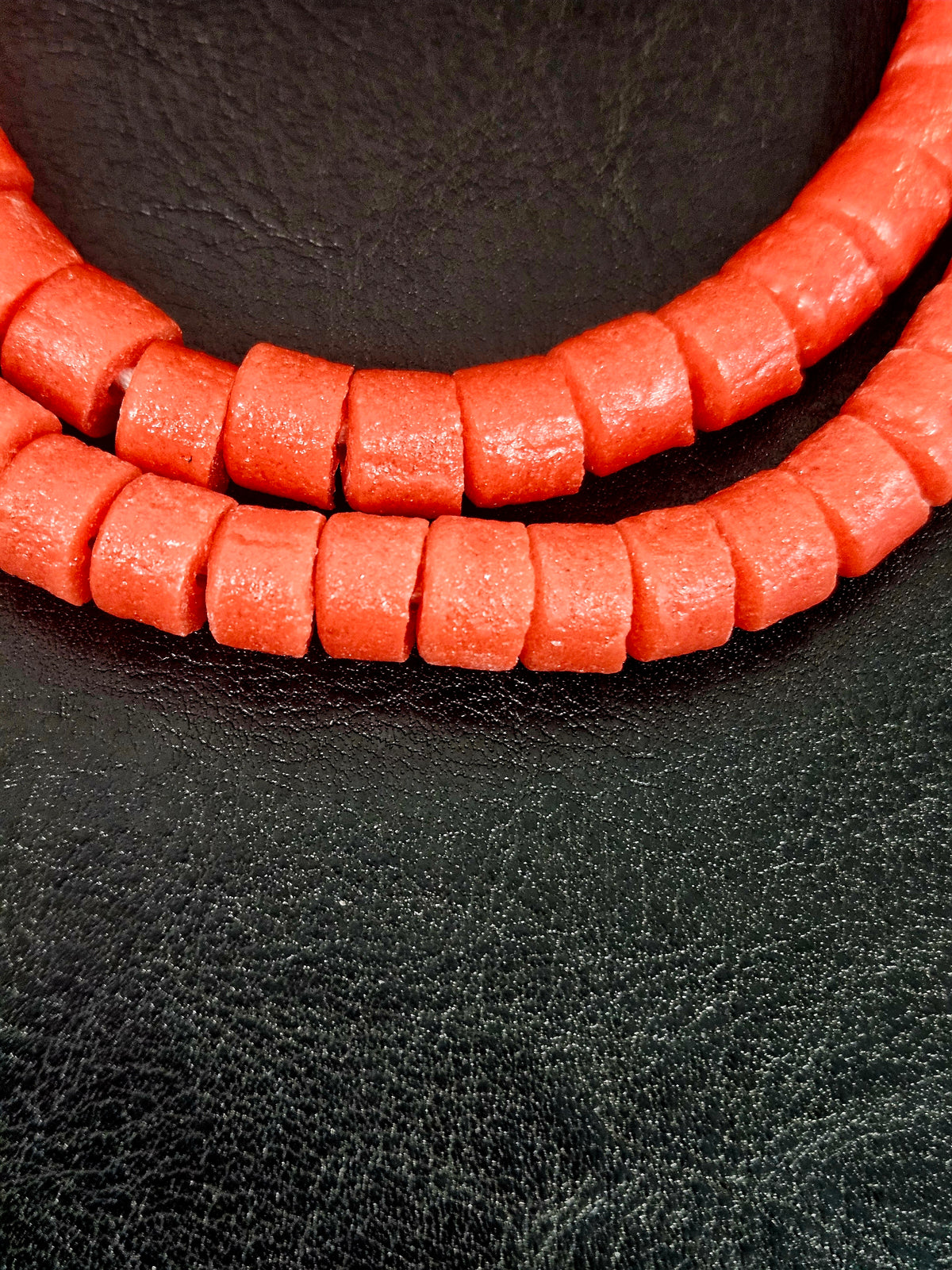 Burnt Terracotta Small Cube Tube Krobo Powdered Glass Beads | Ghana Recycled Glass | 77–78 Beads