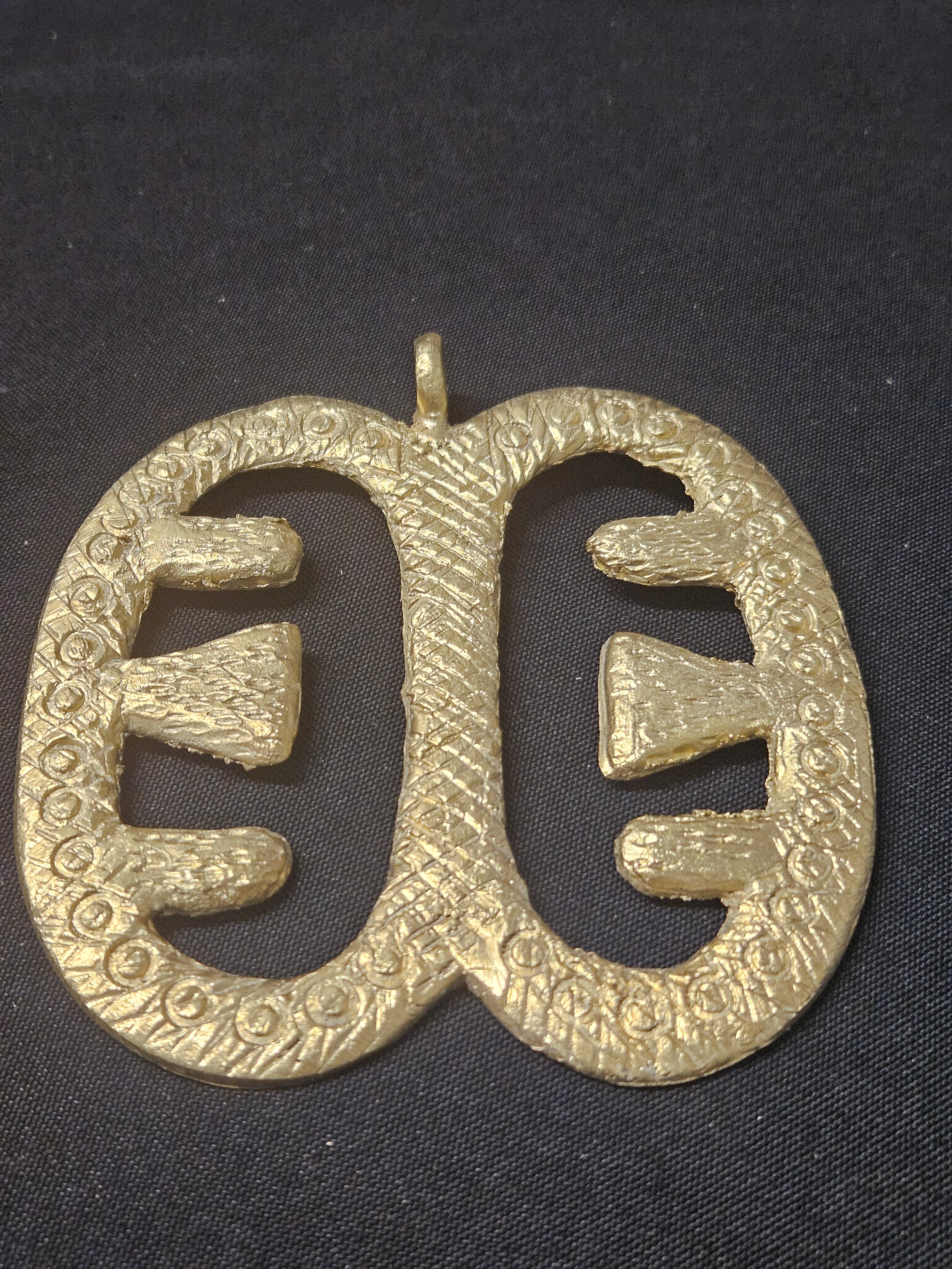 Large Handcrafted Ese Ne Tekrema African Brass Pendant | Authentic Ghana Adinkra Symbol