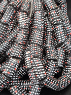 Painted Krobo Glass Beads | Black Red & White Polka Dot Long Tube Beads | Handcrafted Ghana Recycled Glass Beads