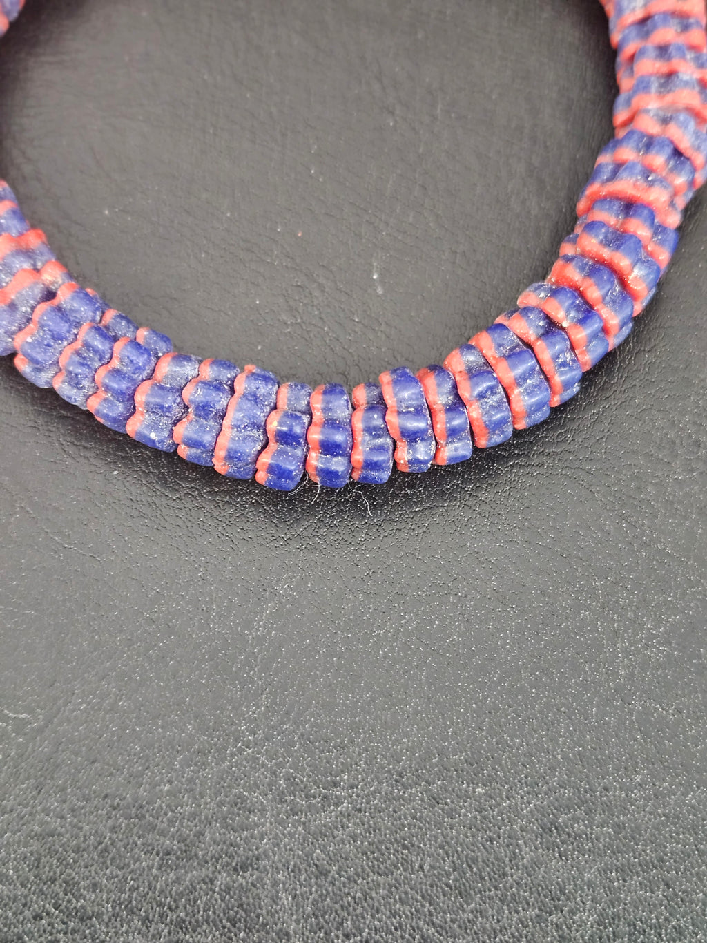 Royal Blue & Coral Krobo Glass Spacer Beads | Handcrafted Recycled Glass Beads from Ghana