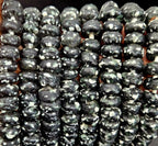 Black Speckled Krobo Powdered Glass Short Tube Beads | 7–9 × 13–14mm | Ghana | Approx. 32–33 Beads