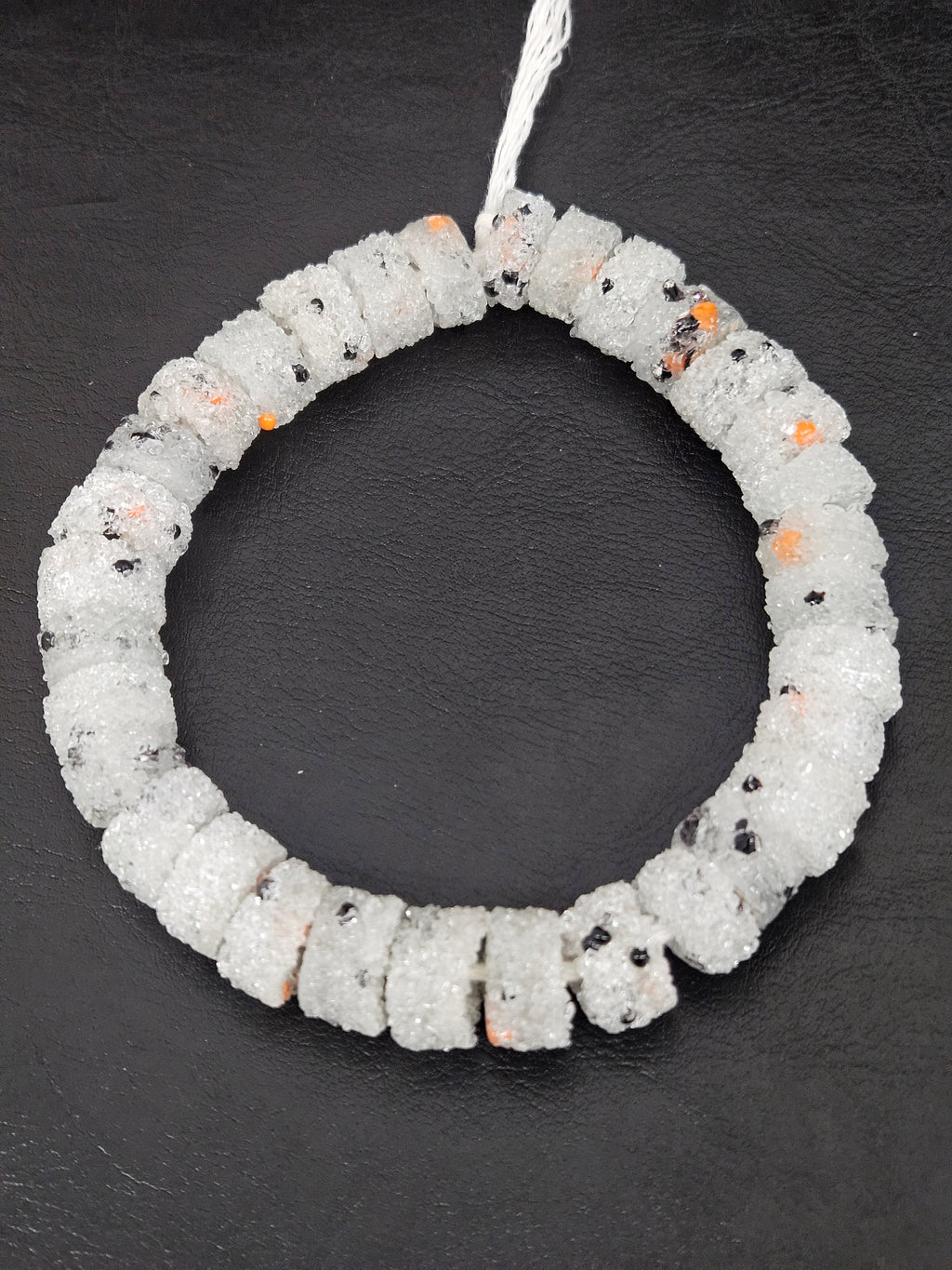 White Confetti Krobo Sugar Glass Short Tube Beads | Handcrafted Recycled Glass Beads from Ghana | Approx. 32 Beads Per Strand
