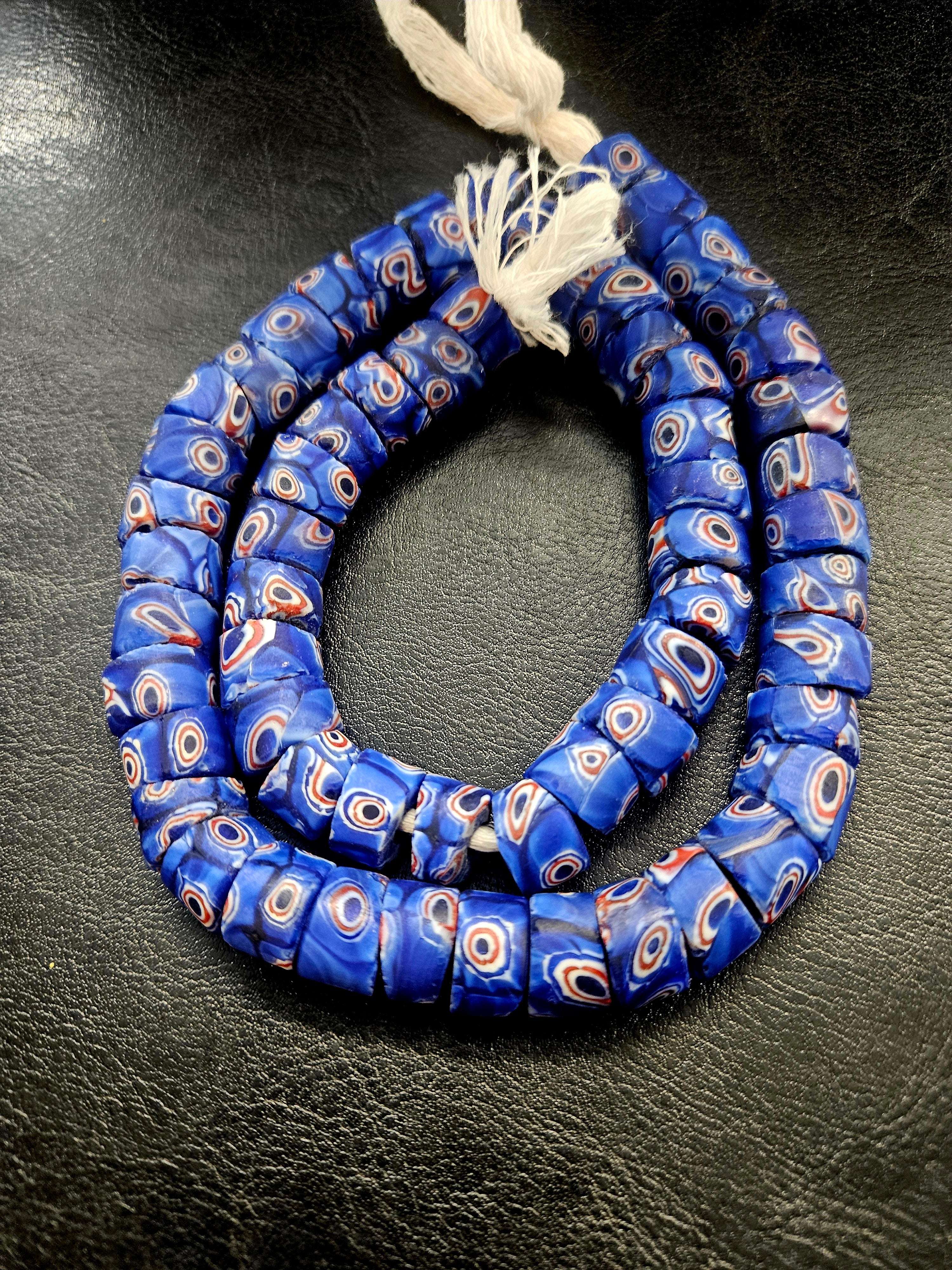 Blue Eye Trade Beads – Multicolor Pattern 8–10 × 14–15mm