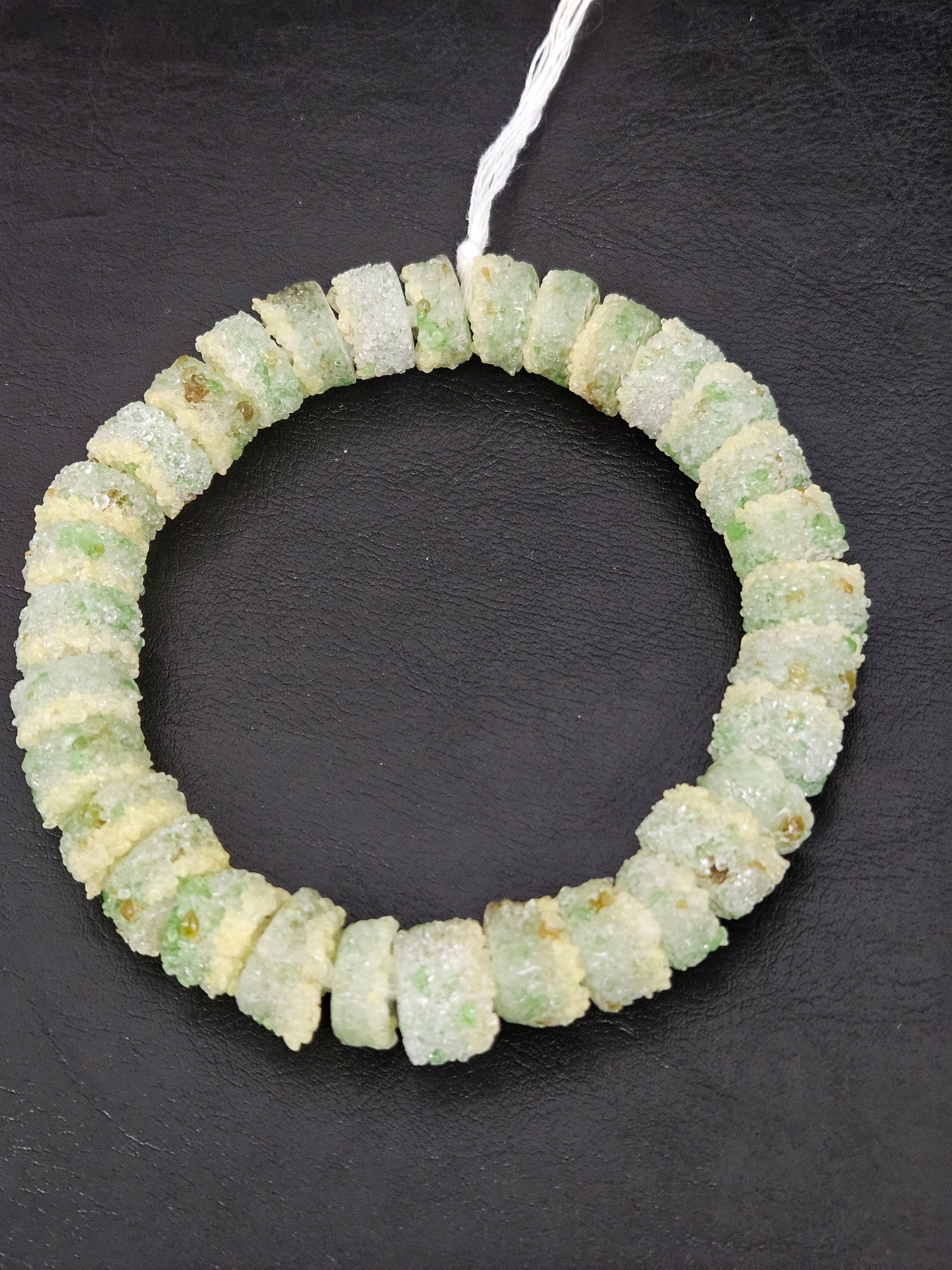Green & Ivory Confetti Krobo Sugar Glass Short Tube Beads | Handcrafted Recycled Glass Beads from Ghana | Approx. 32 Beads Per Strand