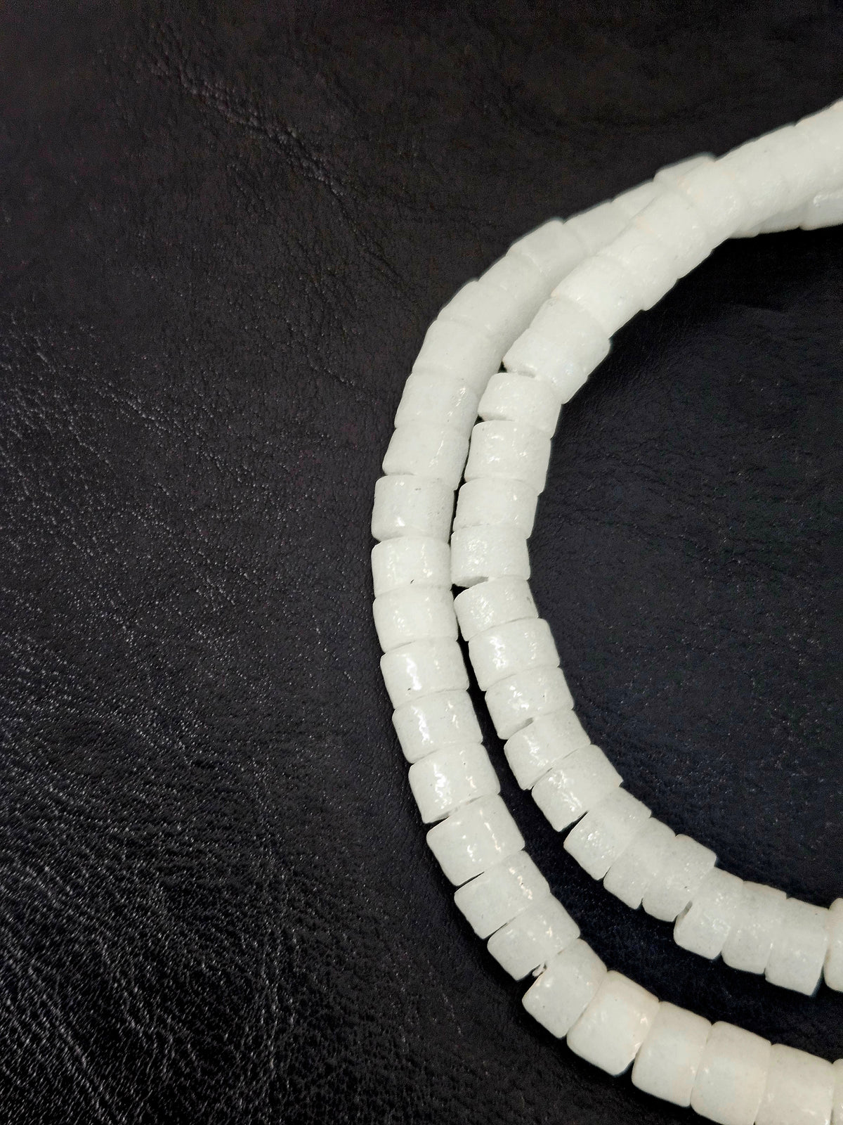 Frosty White Small Cube Tube Krobo Powdered Glass Beads | Ghana Recycled Glass | 77–78 Beads
