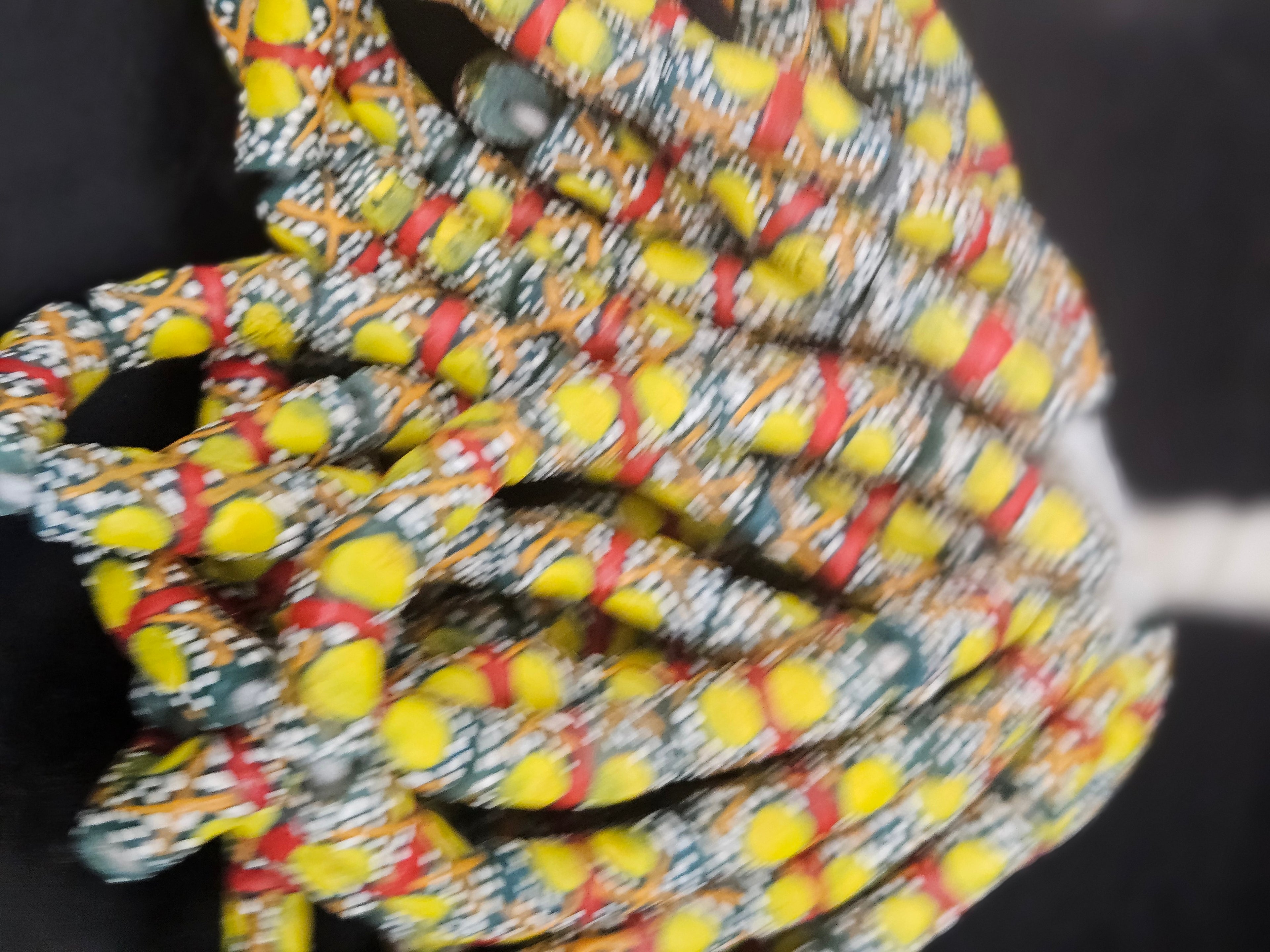 Olive Green Krobo Painted Glass Tube Beads with Golden Yellow Medallions & Terracotta Geometric Motifs