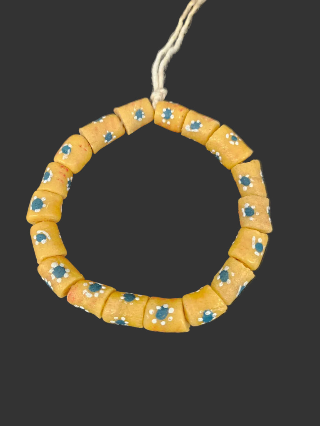 African Glass Beads – Painted Krobo Tubes, Mustard Yellow