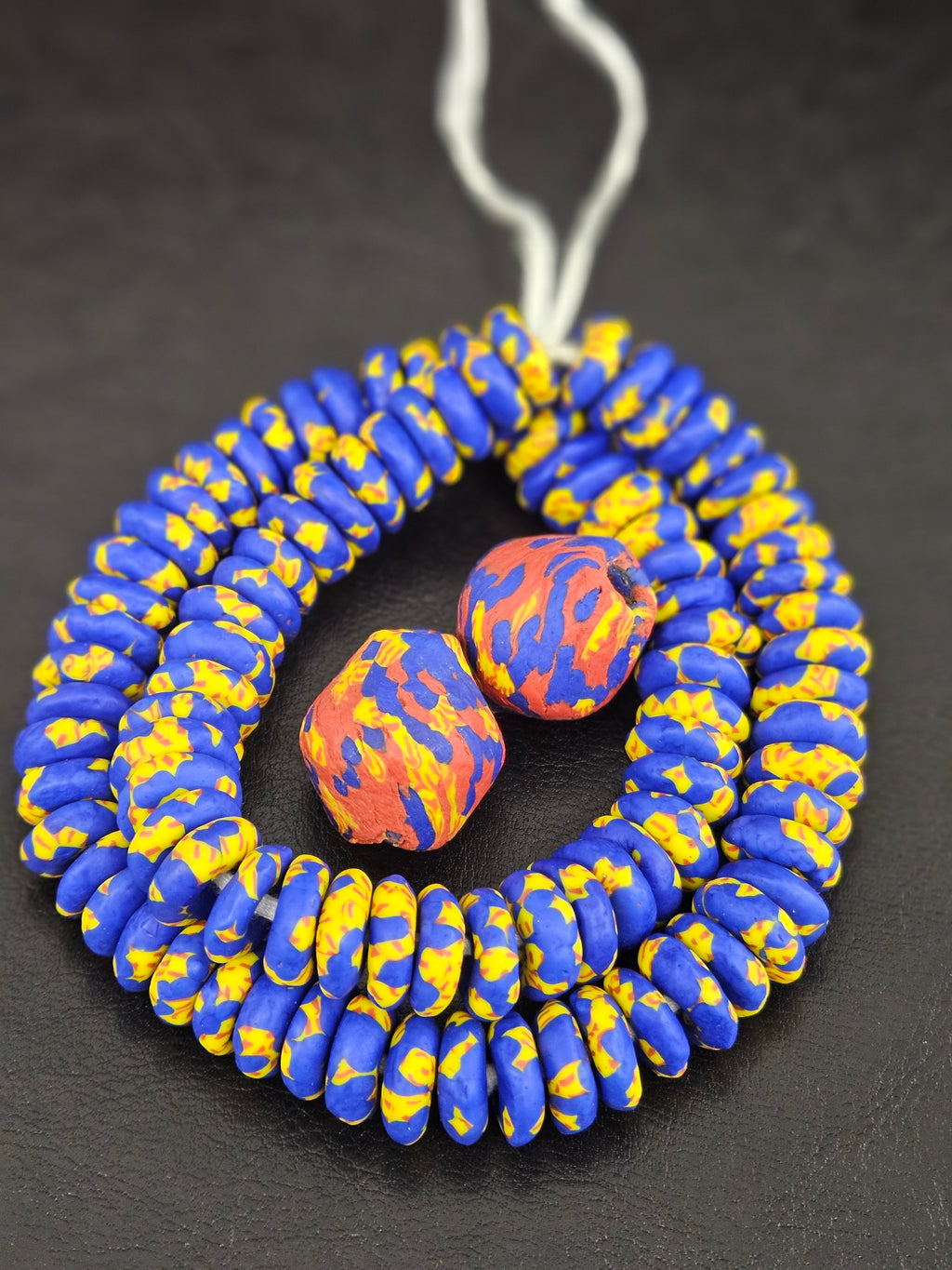 Blue African Beads Bundle – Krobo Glass Rondelles + Bicone Focal Beads