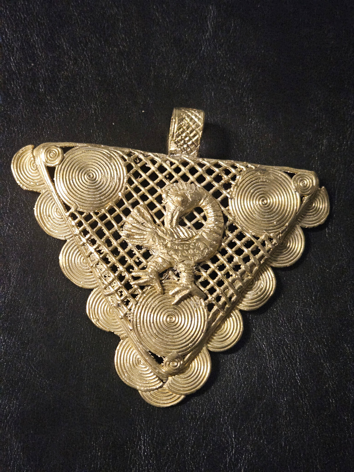 Oversized Sankofa Bird Adinkra Brass Pendant – Handcrafted in Ghana