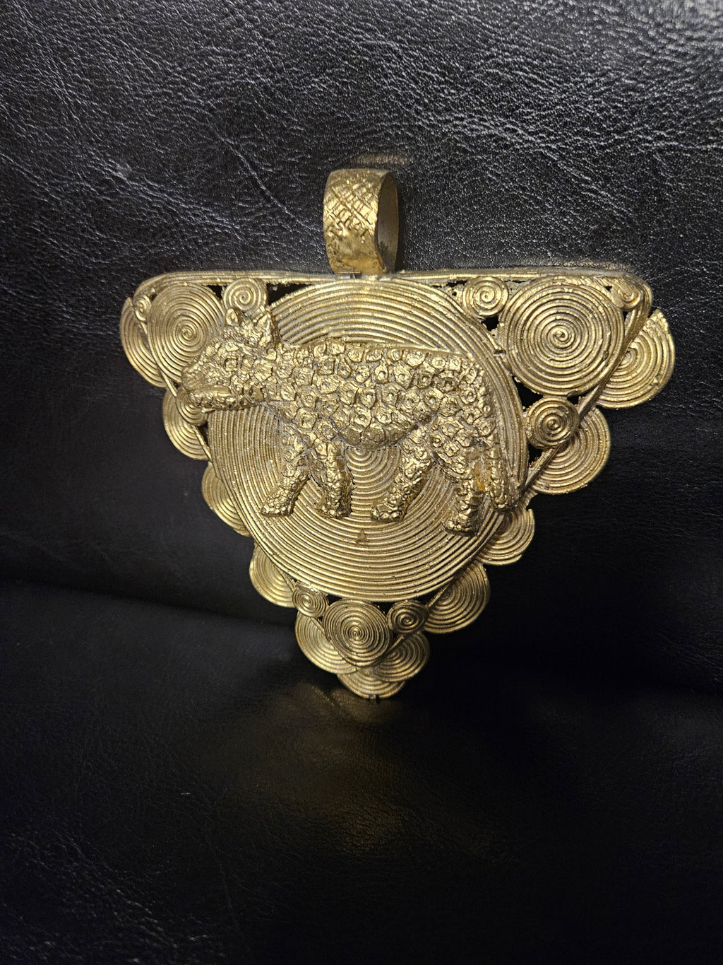 African Brass Tiger Pendant with Adinkrahene Symbol – Ghana