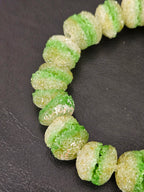 Green & White Krobo Sugar Glass Rondelle Beads | Handcrafted Recycled Glass Beads from Ghana | Approx. 30 Beads Per Strand