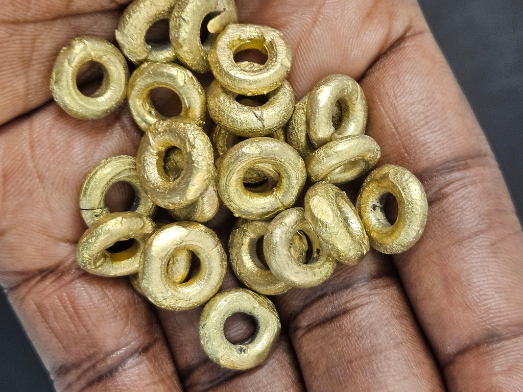 Handcrafted Ashanti Brass Ring Spacer Beads | Large Hole African Brass Donut Beads from Ghana | Jewelry Making Components