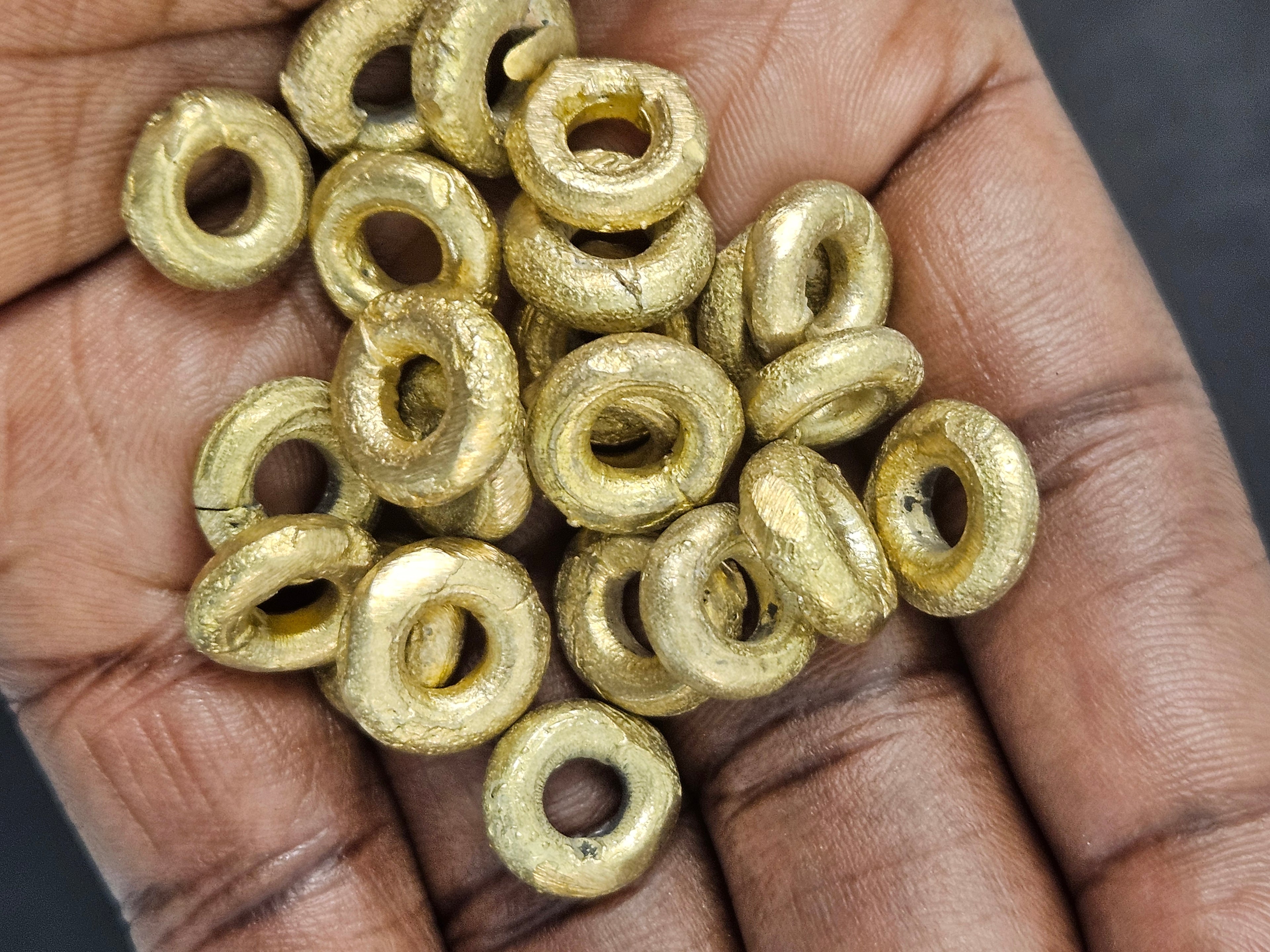 Handcrafted Ashanti Brass Ring Spacer Beads | Large Hole African Brass Donut Beads from Ghana | Jewelry Making Components