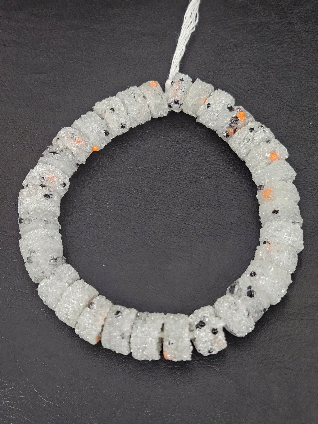 White Confetti Krobo Sugar Glass Short Tube Beads | Handcrafted Recycled Glass Beads from Ghana | Approx. 32 Beads Per Strand