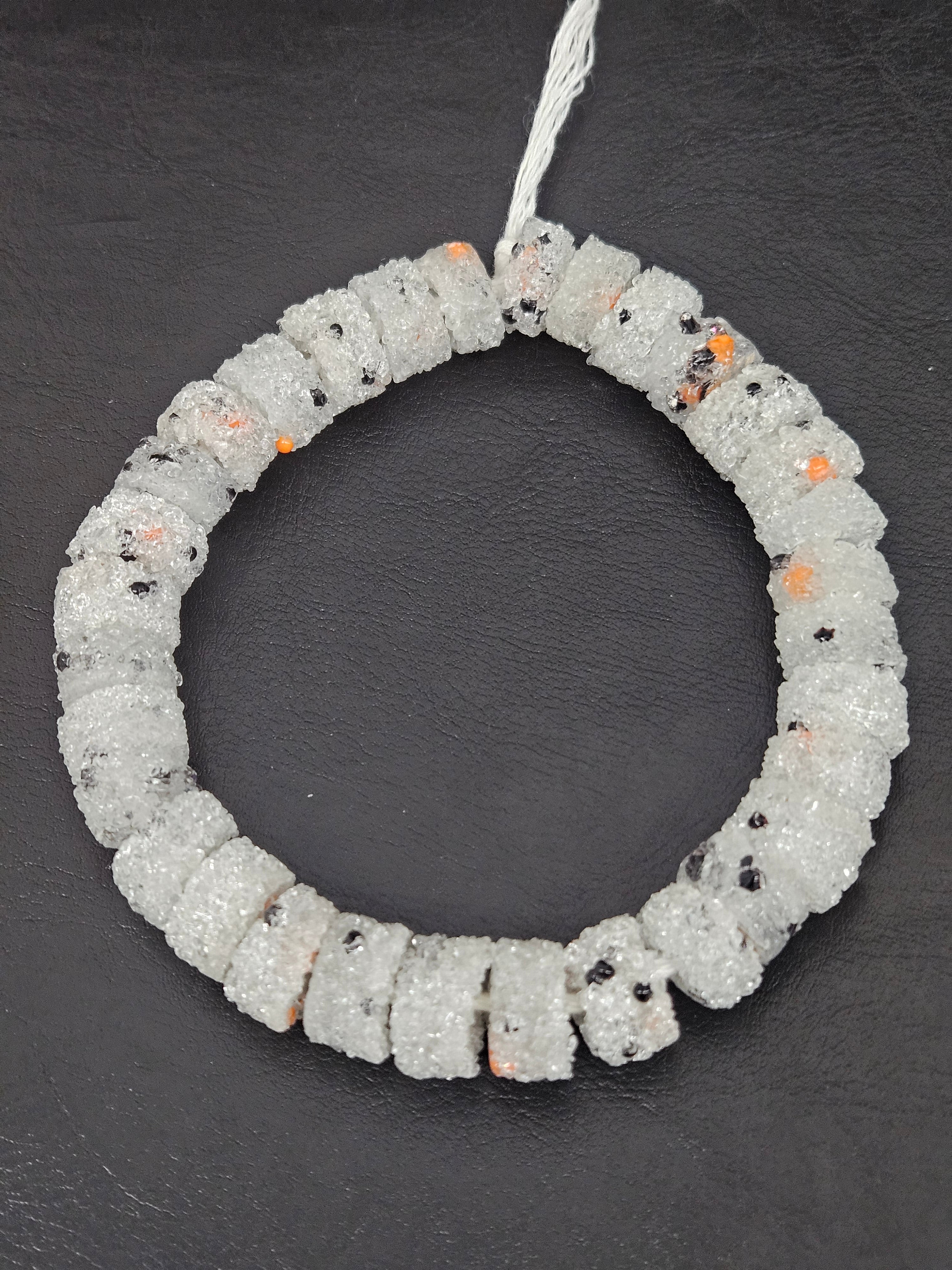 White Confetti Krobo Sugar Glass Short Tube Beads | Handcrafted Recycled Glass Beads from Ghana | Approx. 32 Beads Per Strand