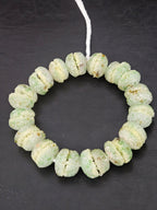 Green & Ivory Krobo Sugar Glass Rondelle Beads | Handcrafted Recycled Glass Beads from Ghana | Approx. 30 Beads Per Strand