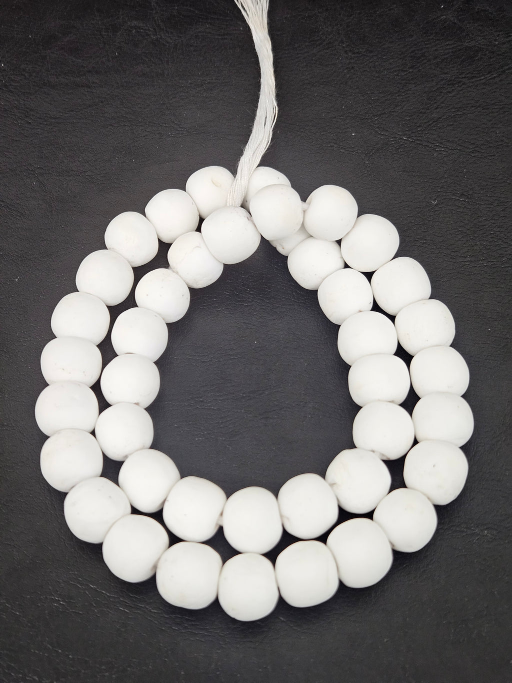 White Krobo Powdered Glass Round Beads | 13–14mm | Ghana | Approx. 40–41 Beads