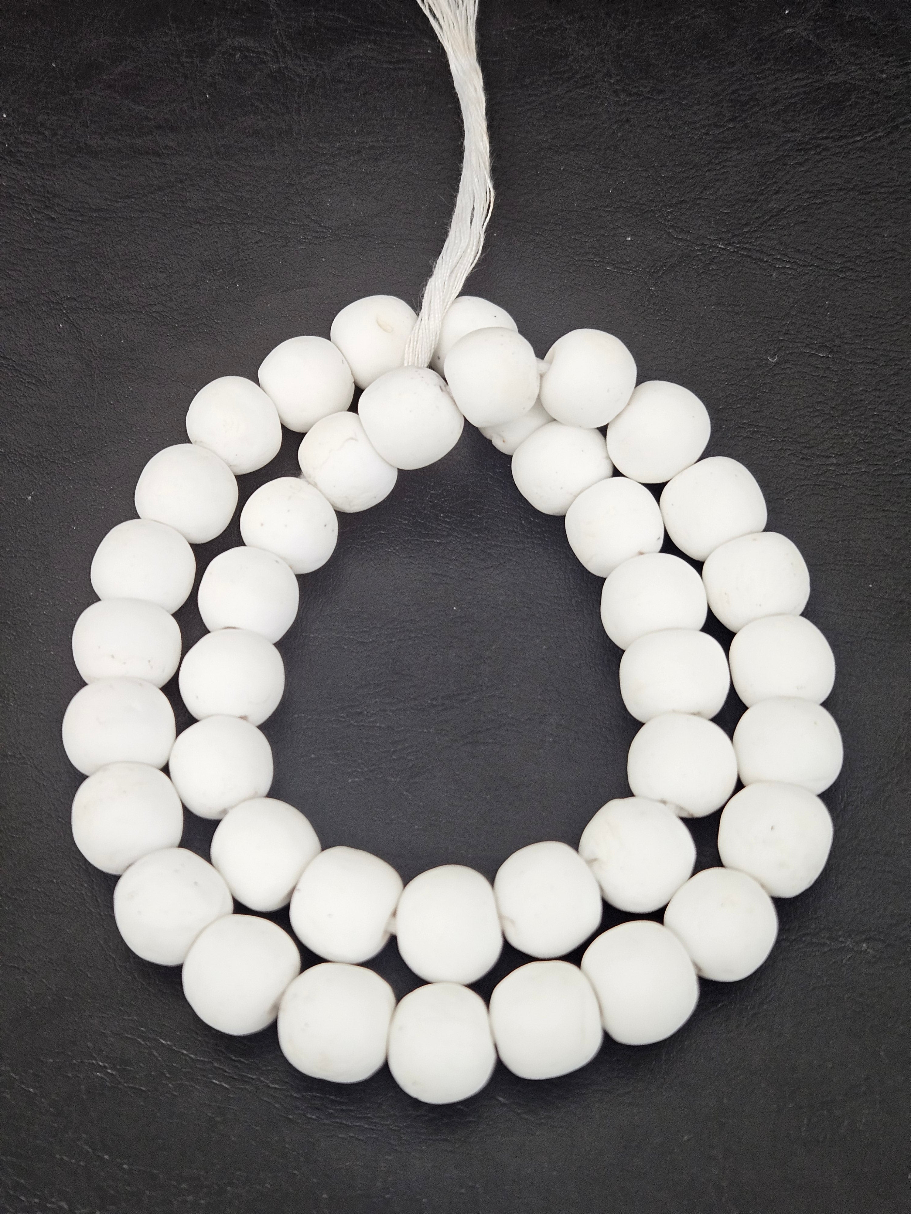 White Krobo Powdered Glass Round Beads | 13–14mm | Ghana | Approx. 40–41 Beads