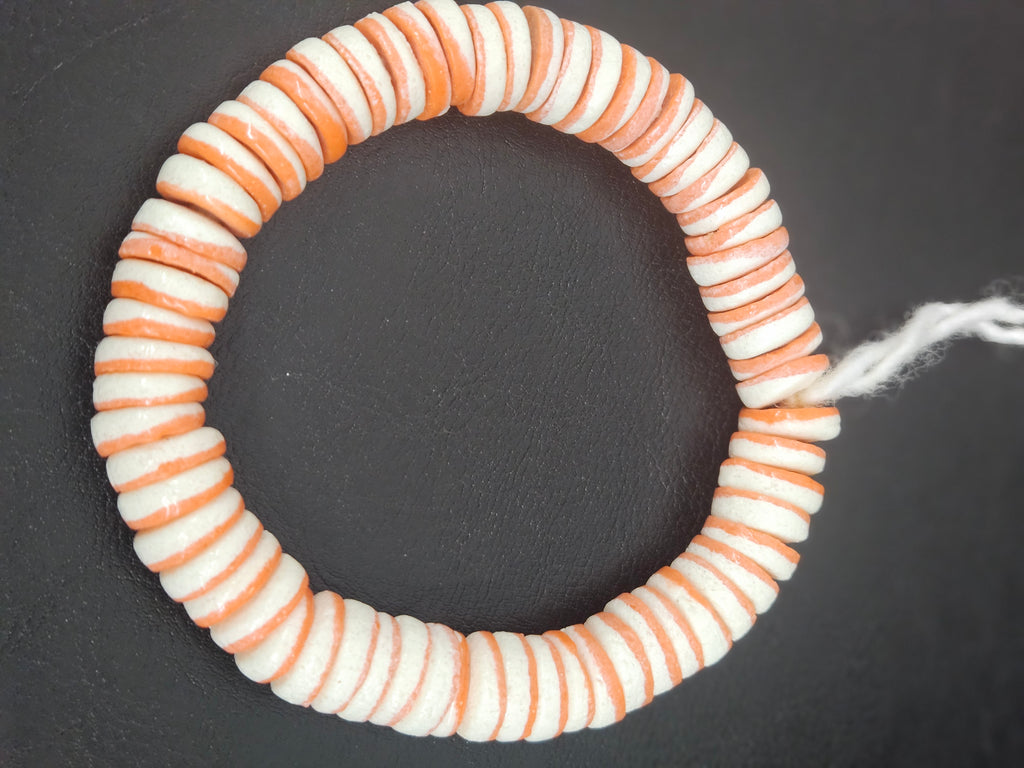 Handmade Ivory & Soft Coral Krobo Glass Spacer Beads, African Recycled Glass Beads, Ghana Jewelry Making Supplies