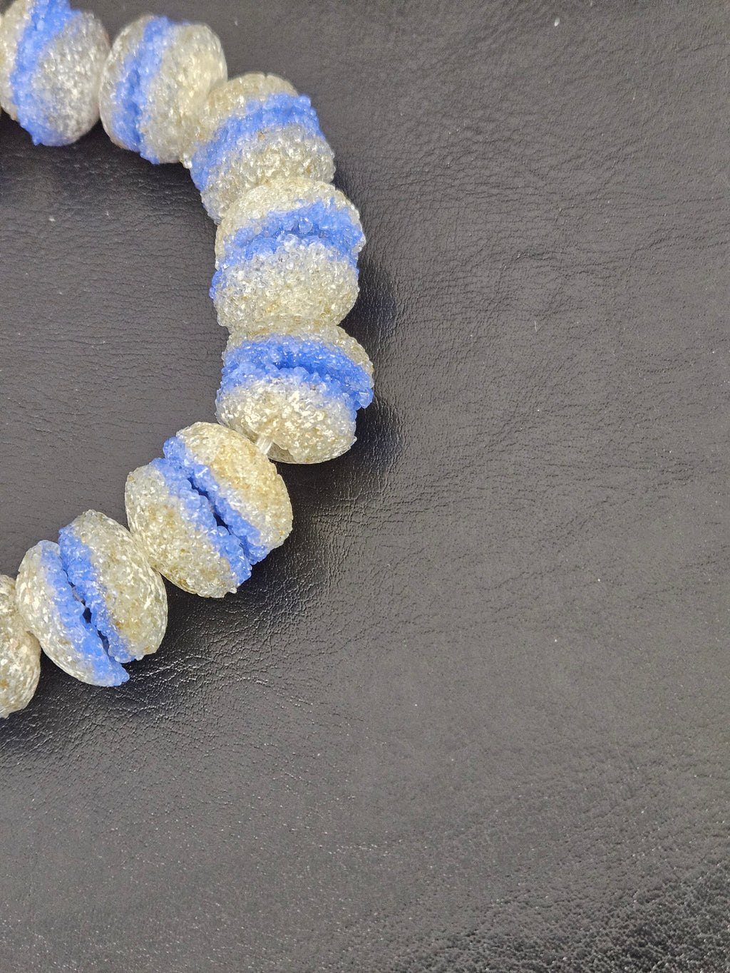 Royal Blue & Ivory Krobo Sugar Glass Rondelle Beads | Handcrafted Recycled Glass Beads from Ghana | Approx. 30 Beads Per Strand