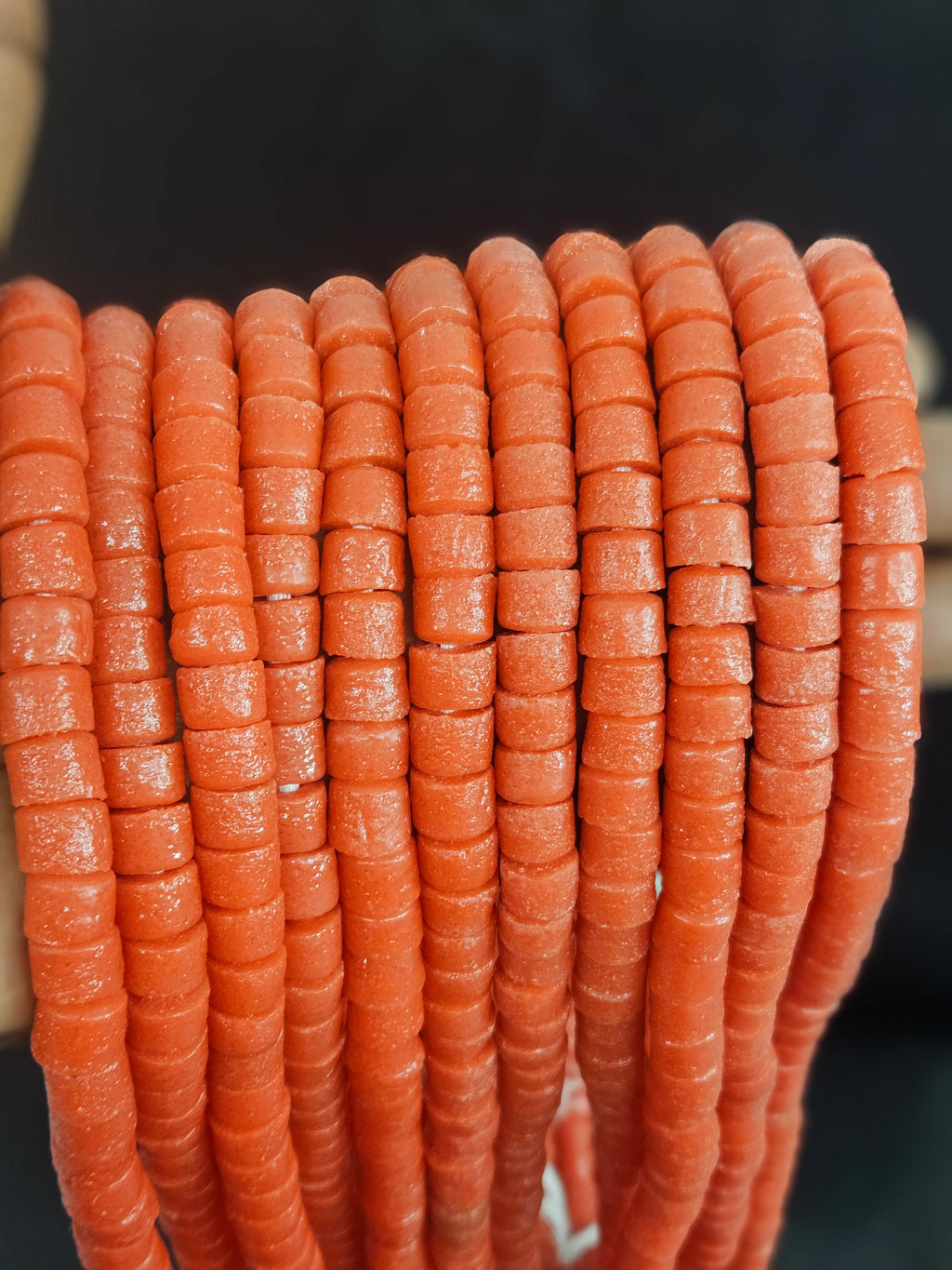 Burnt Terracotta Small Cube Tube Krobo Powdered Glass Beads | Ghana Recycled Glass | 77–78 Beads