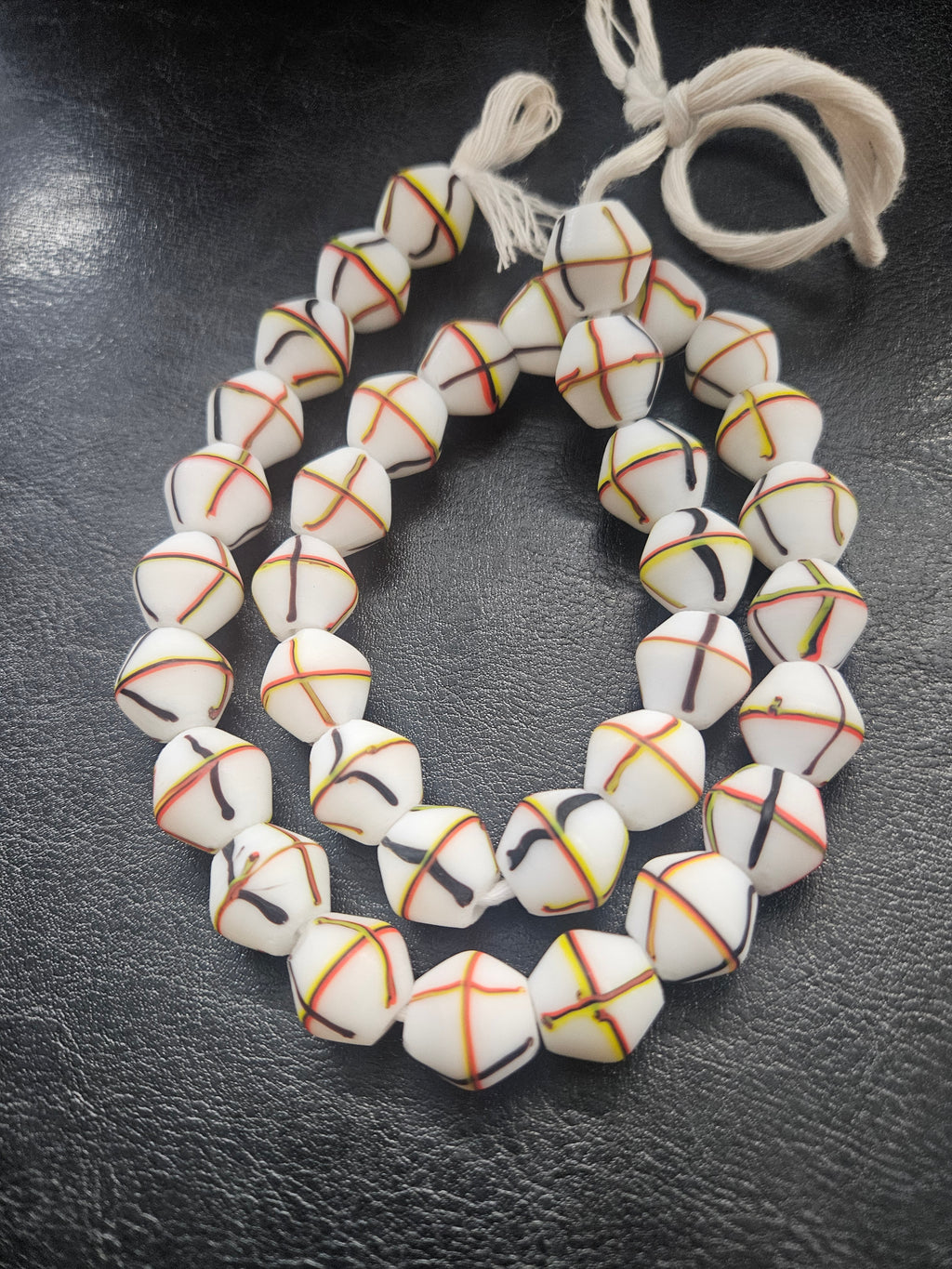 Designer White Multicolor Trade Beads – Graphic Stripe Pattern
African Trade Beads –