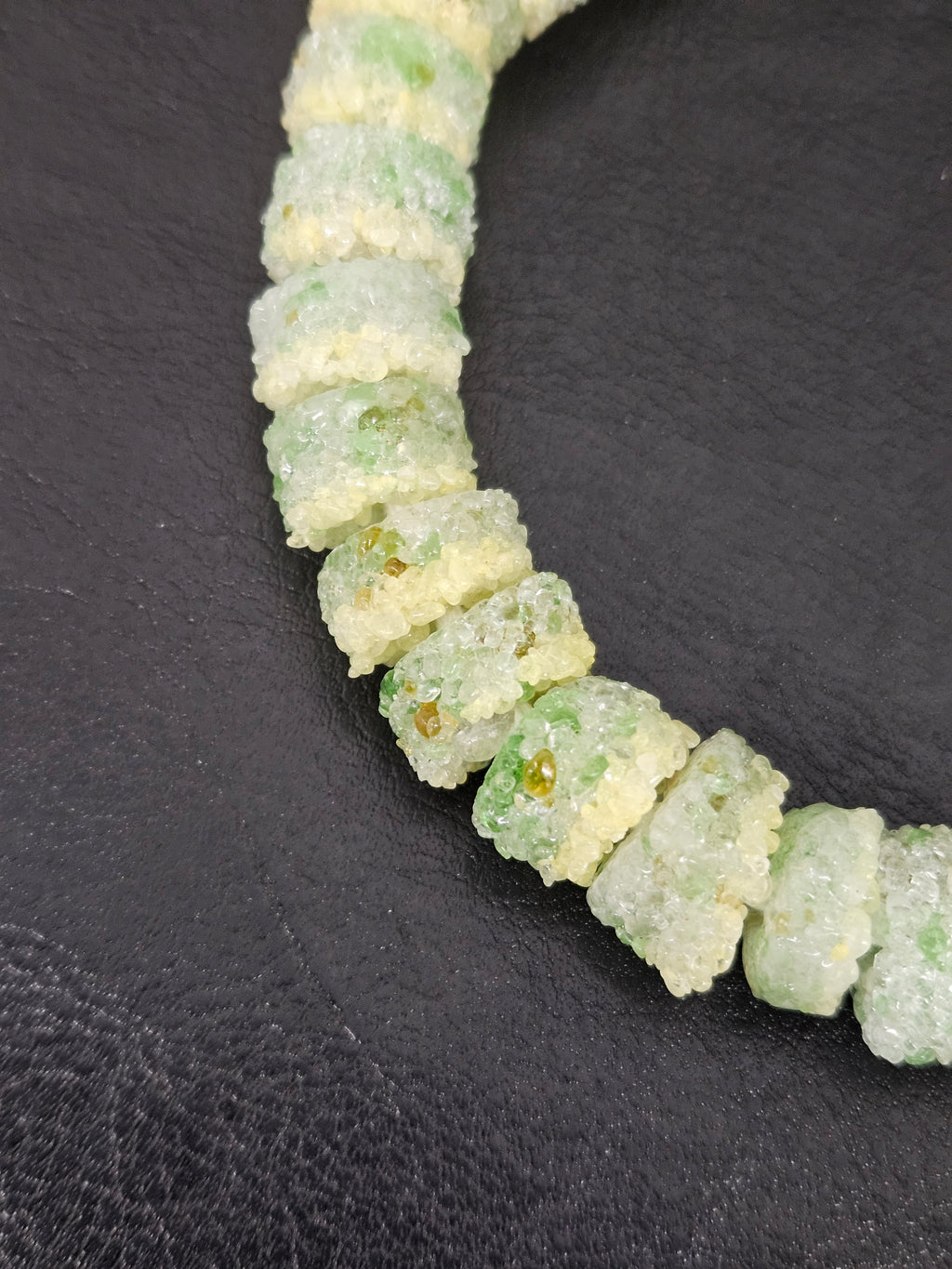 Green & Ivory Confetti Krobo Sugar Glass Short Tube Beads | Handcrafted Recycled Glass Beads from Ghana | Approx. 32 Beads Per Strand