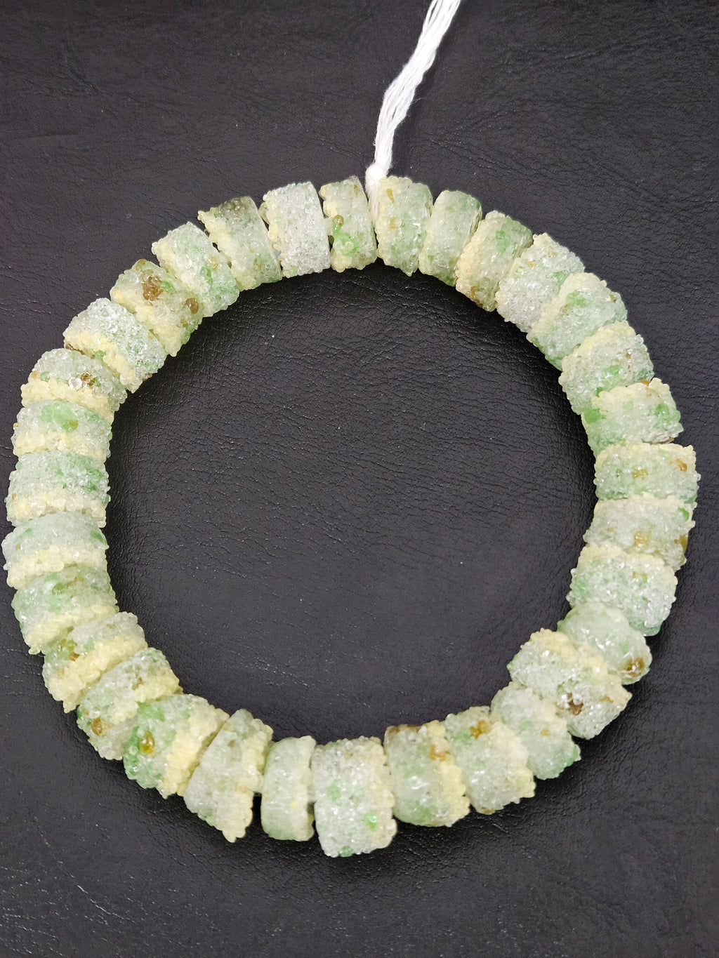 Green & Ivory Confetti Krobo Sugar Glass Short Tube Beads | Handcrafted Recycled Glass Beads from Ghana | Approx. 32 Beads Per Strand